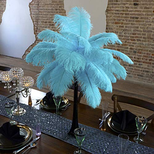 Black Vase/Light Turquoise Feathers