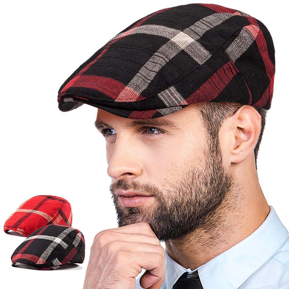 Unisex Flat Cap Newsboy Hat 2-Pack for Men & Women - Vintage Scally Cap Summer Golf Hat for Outdoor Activities, Casual Wear & Fashion Accessories
