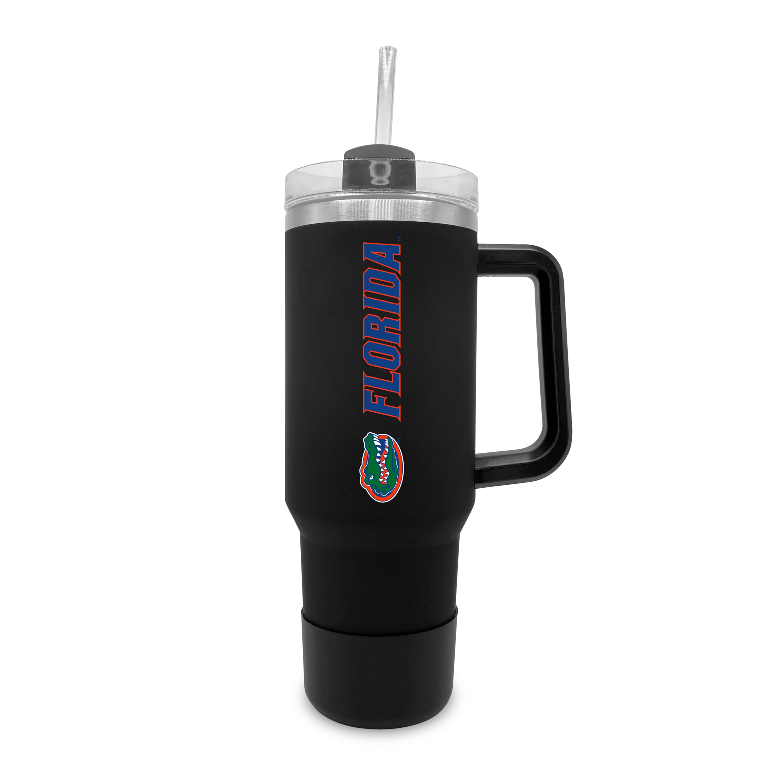 University of Florida Gators 40oz Insulated Stainless Steel Tumbler with Handle & Straw - Leakproof Black Water Bottle for College Students, Fans, Tailgating & Outdoor Activities