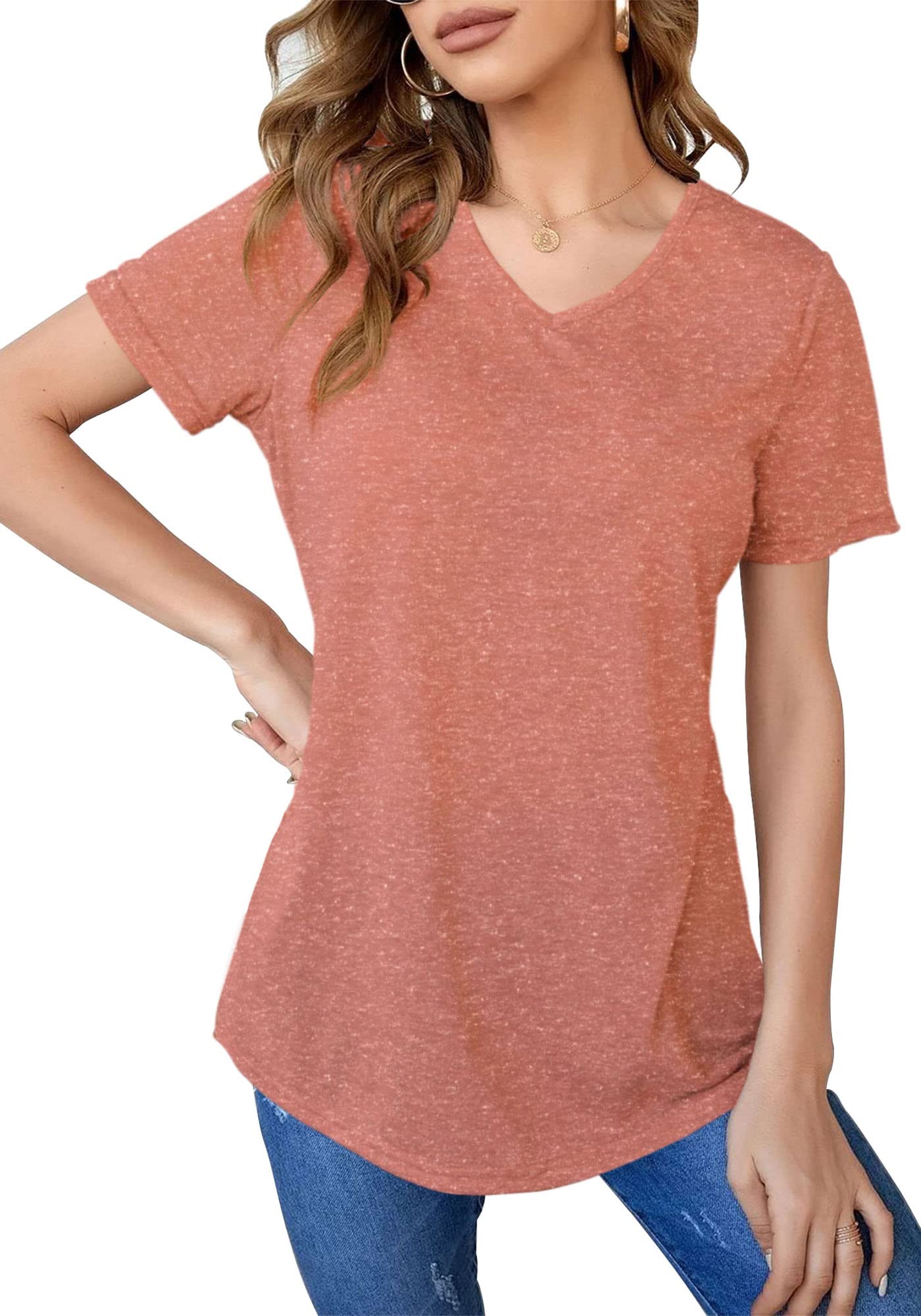 Women's Plus Size Short Sleeve V-Neck T-Shirts - Summer Casual Loose Blouses & Basic Tees | Trendy Fashion Top for Everyday Wear, Office & Outings