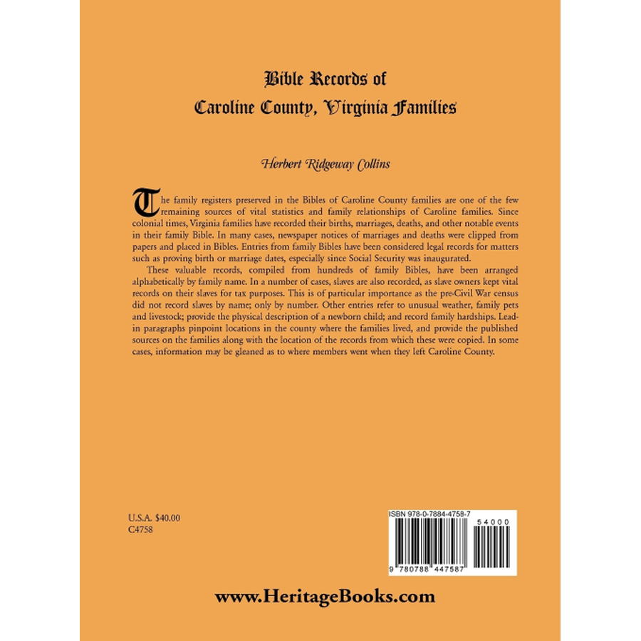Bible Records of Caroline County Virginia Families - Genealogy & Historical Research for Ancestry & Family History - Perfect for Historians, Researchers & Family Tree Enthusiasts