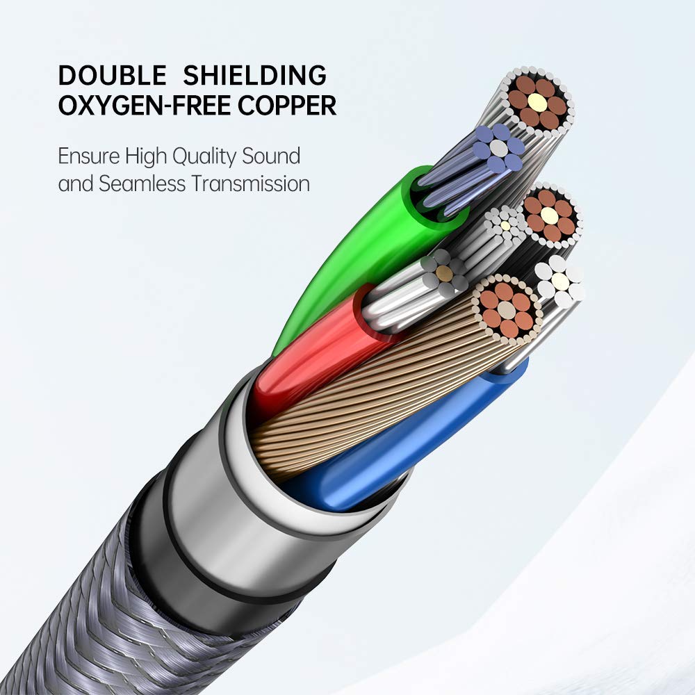Premium 3.5mm Male to Male Aux Cable - Shielded Hi-Fi Audio Cable with Nylon Braiding for Crystal Clear Sound | Compatible with Headphones, Car Stereos, Echo Devices, Speakers, Android Phones & Home Audio Systems (4ft/1.2m, Grey) | Perfect for Road Trips, Home Entertainment & Gym Workouts