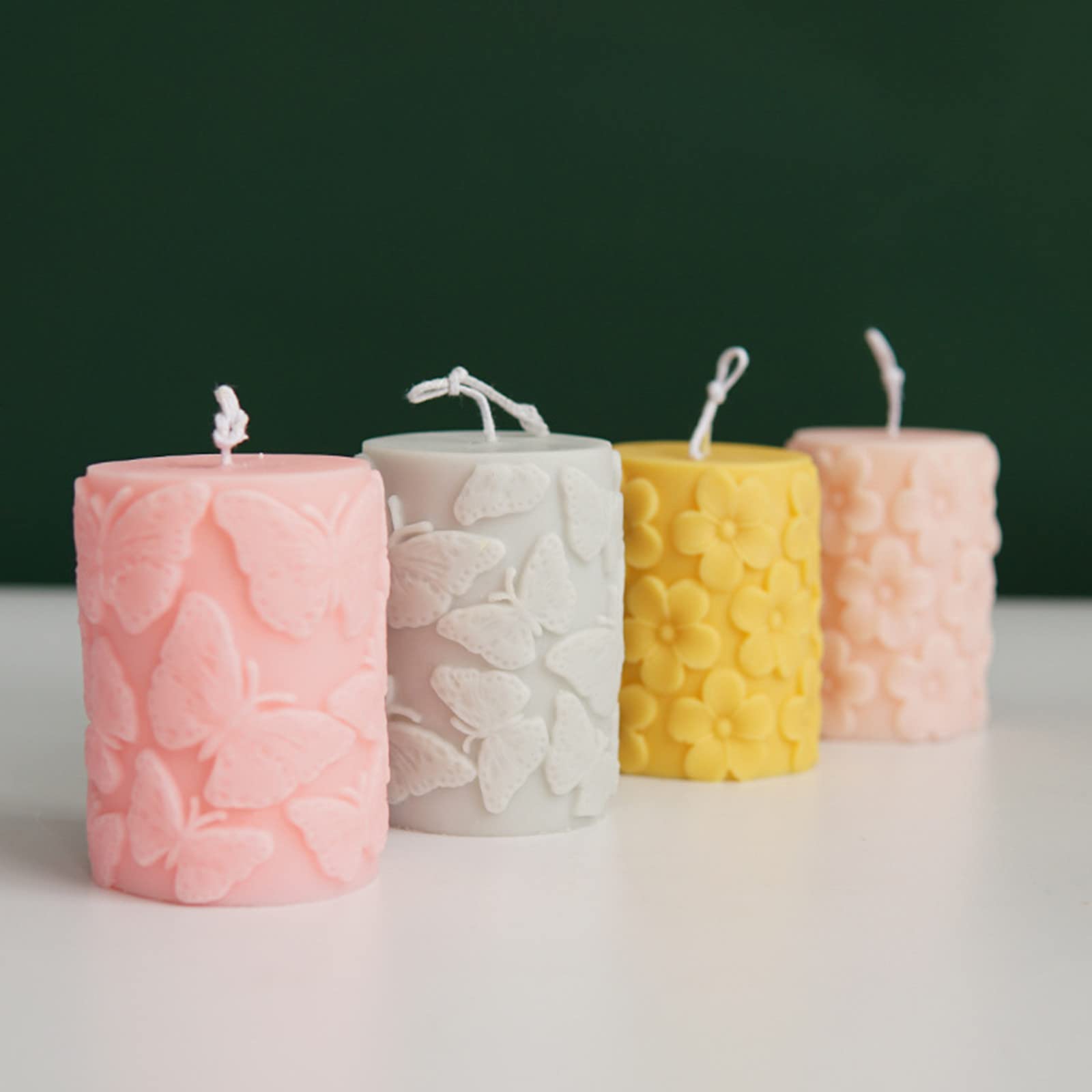 Embossed Butterfly Frangipani Cylinder Candle Molds - Silicone Pillar Candle Making Kit for DIY Epoxy Resin Casting, Soap, Plaster & Clay | Perfect for Home Decor, Wedding Centerpieces & Craft Projects