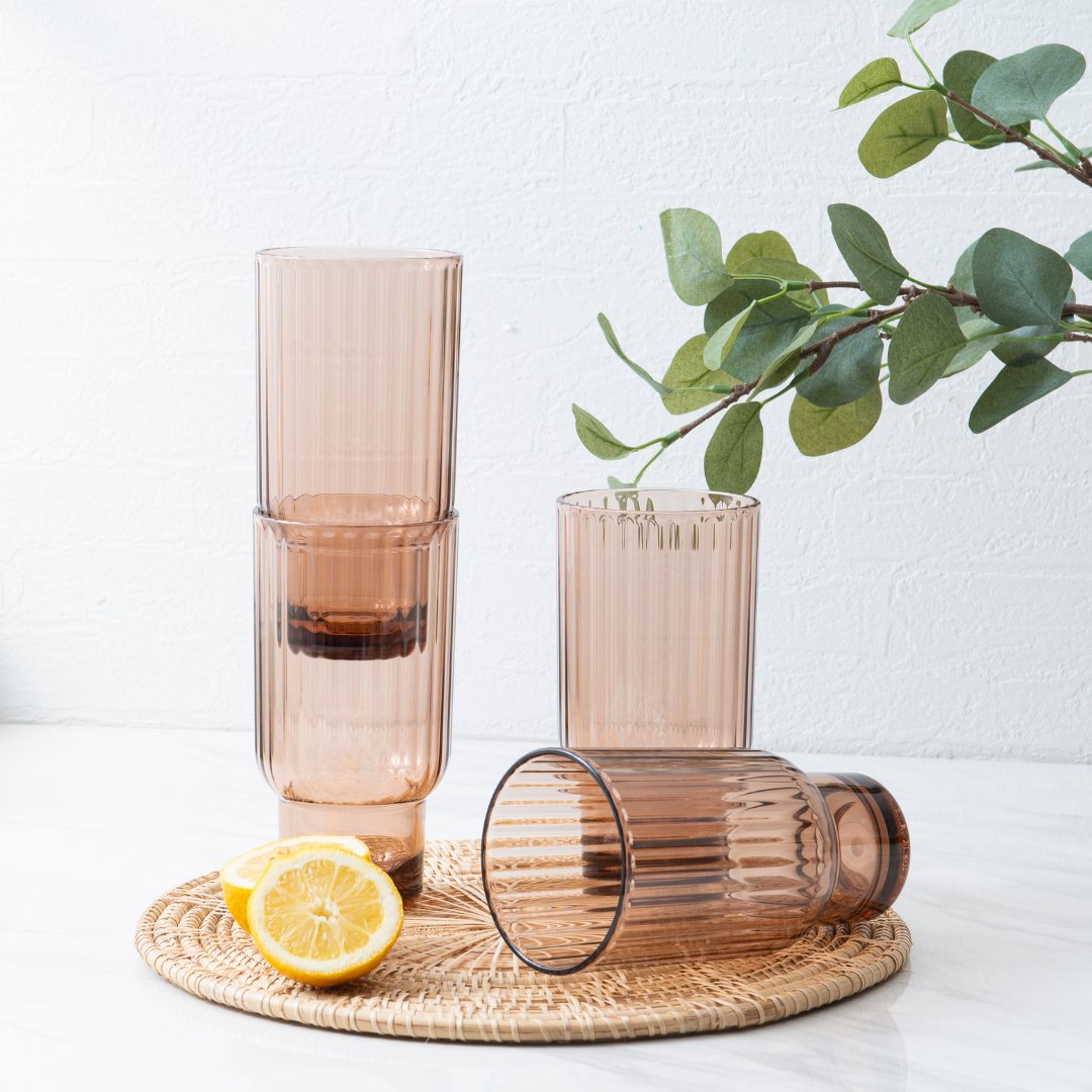 22oz Serenity Highball Tumbler Set of 4 - Insulated Stainless Steel Cups with Lid & Straw - Perfect for Iced Coffee, Smoothies, and Cold Drinks at Home, Office or Outdoor Activities