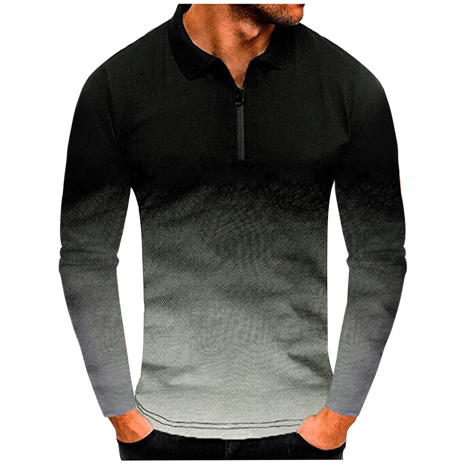 **Men's Big & Tall Gradient Lapel Long Sleeve Casual Shirt - Spring & Autumn Fashion Top for Sports, Office & Outdoor Activities**