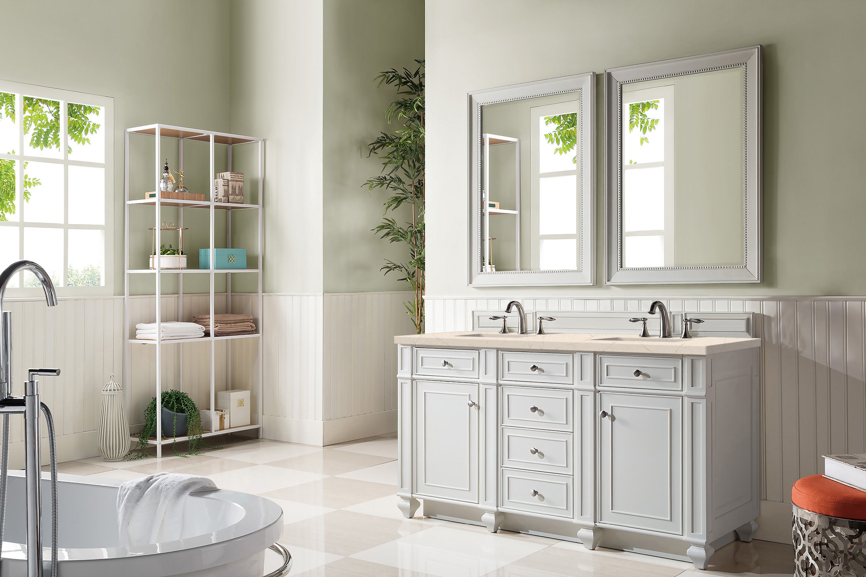 Bristol 60 Inch Double Vanity with 3CM Eternal Marfil Quartz Top in Bright White - Perfect for Modern Bathroom Renovation and Luxury Home Decor