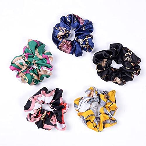 Premium Silk Satin Printed Scrunchies for Women - 10PC Multi-Color Hair Ties for All Hair Types | Perfect for Workouts, Office, and Everyday Styling