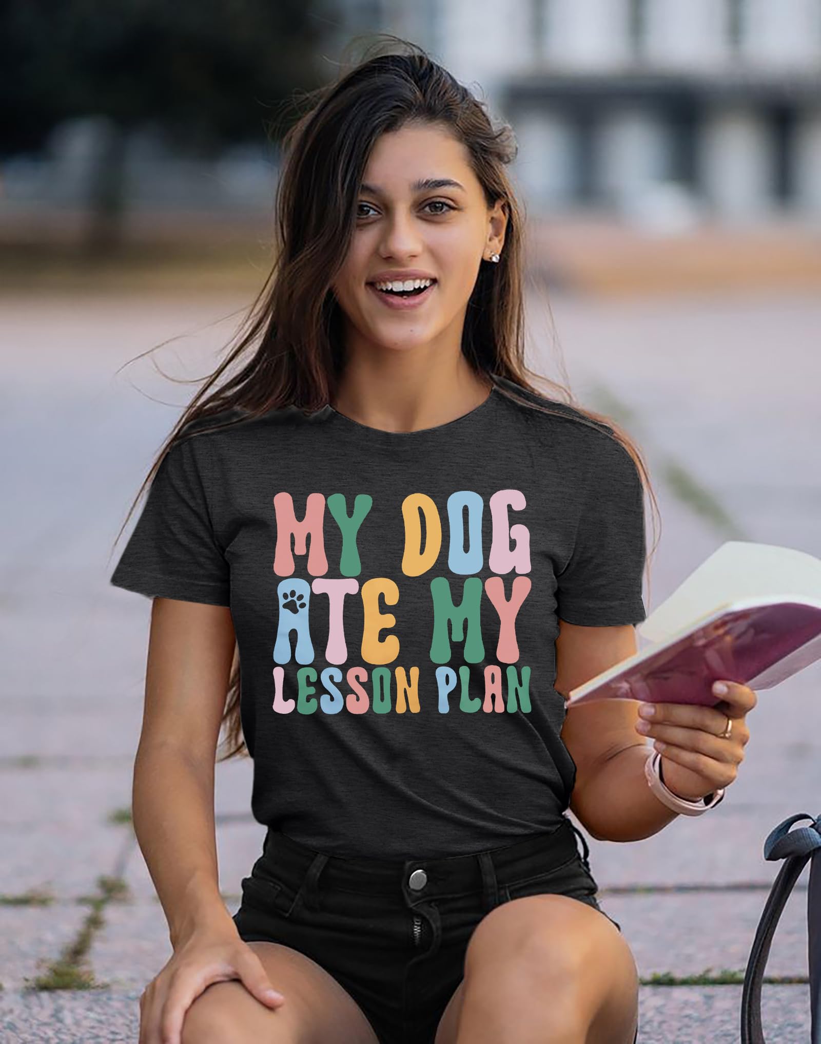 Funny Teacher Shirt for Women - Book Lover & Dog Paw Graphic Tee - First Day of School & Teacher Life Apparel - Perfect for Classroom, Gifts & Casual Wear