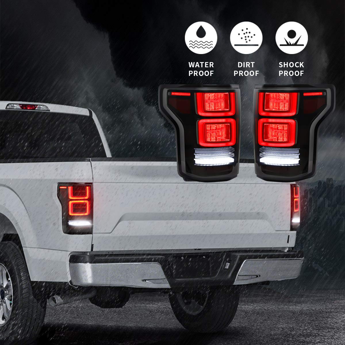VLAND LED Tail Lights for Ford F150 Pickup 2015-2020 - Smoked Lens with Red Turn Signals - Direct Replacement for Halogen Factory Lights (Not Compatible with XLT/Lariat, BLIND Model & Factory LED Version) - Perfect for Night Driving & Enhanced Vehicle Style