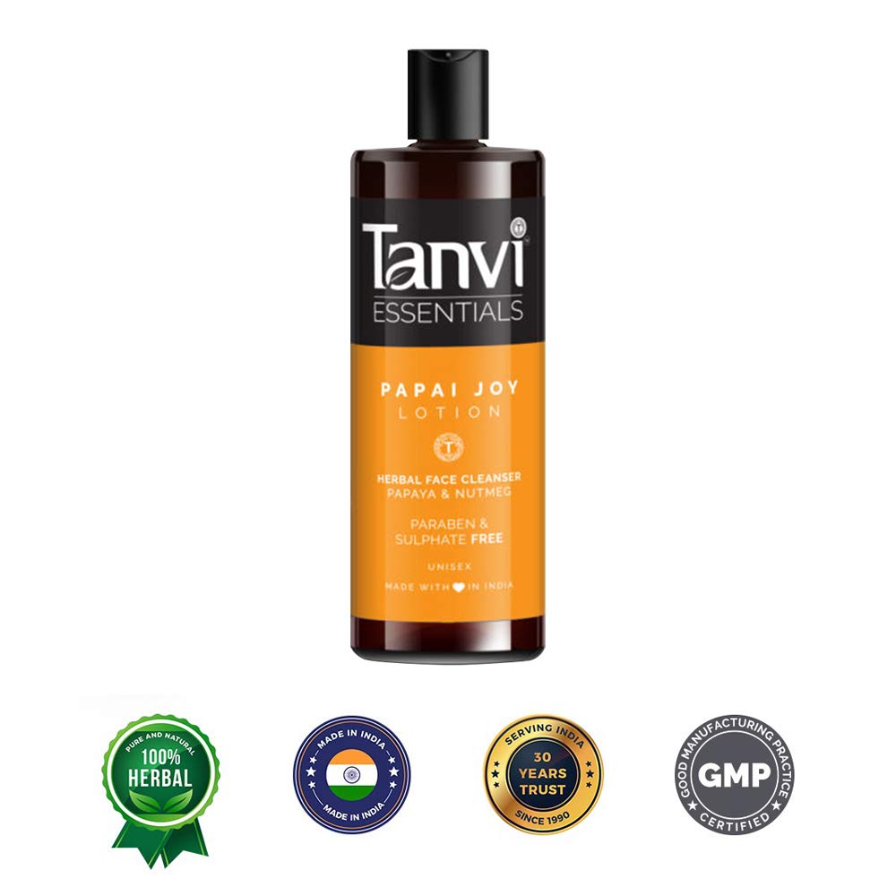 Tanvi Essentials Papaya Joy Lotion - 100% Natural Herbal Face Cleanser for Men & Women, Sulphate & Paraben Free, GMP Certified, Made in India - Perfect for Daily Skincare Routine & Acne-Prone Skin