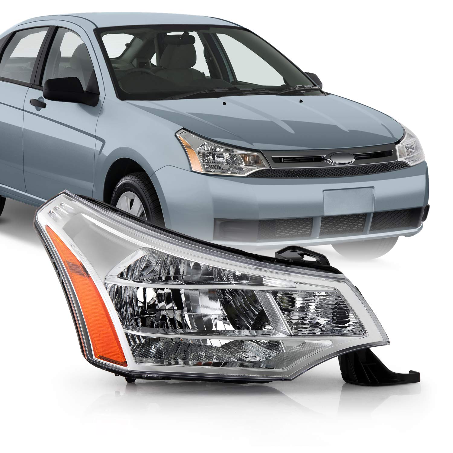AKKON OEM Style Headlights Replacement for 2008-2011 Ford Focus - Right Passenger Side - Perfect for Night Driving & Auto Restoration Projects