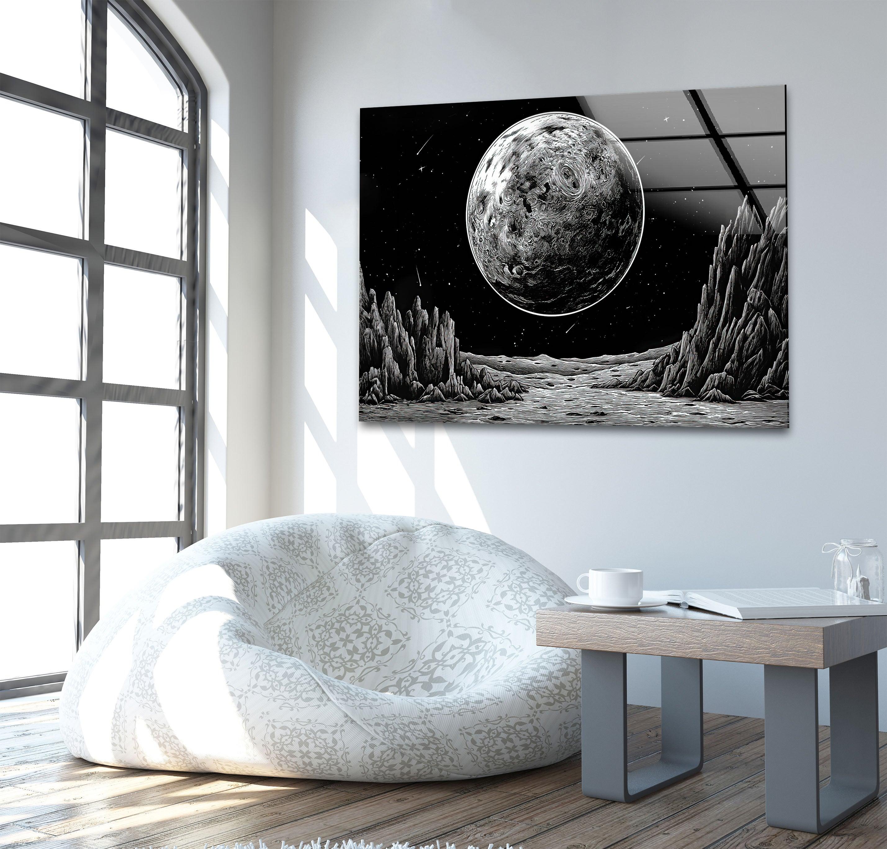 Black Moon Glass Wall Art - Handmade Modern Home Decor for Living Room, Bedroom & Office - Unique Glass Artwork for Stylish Interior Design