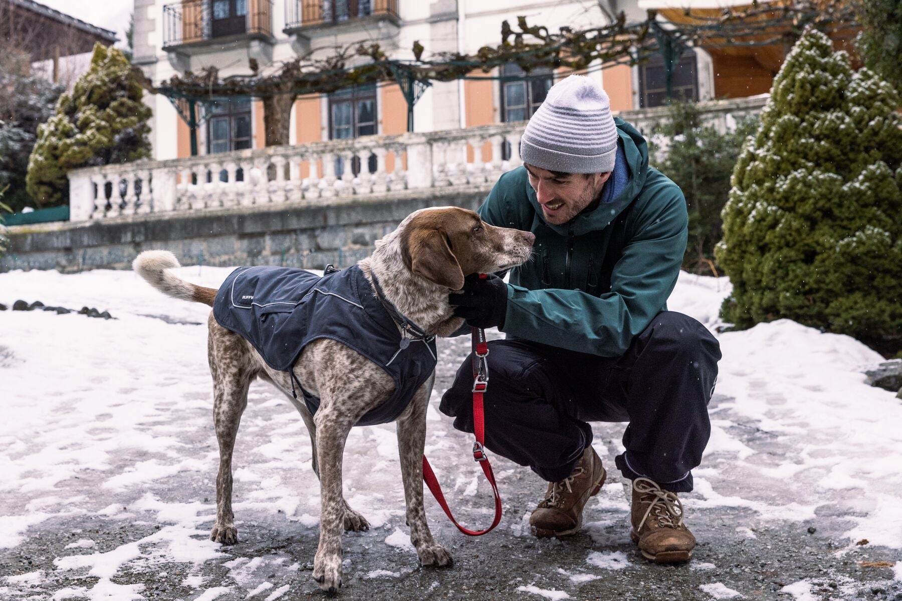 Ruffwear 2-in-1 Insulated Overcoat with Built-in Chest Harness in Purple Rain Color - Perfect for Dog Walking & Outdoor Adventures in Cold Weather