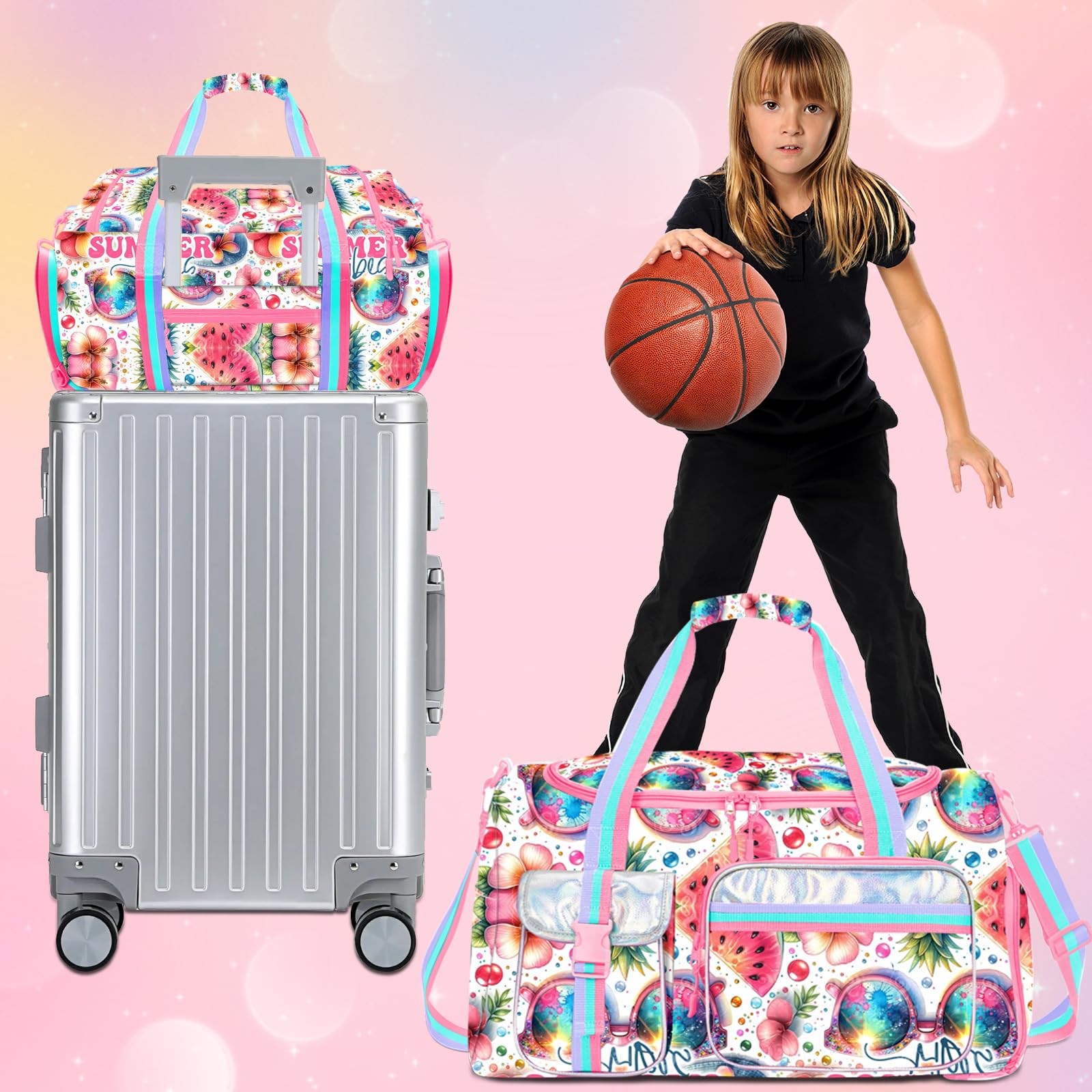 **Kids Duffle Bag for Travel & Sleepovers - Lightweight Gym & Dance Bag with Shoe Compartment - Perfect for Girls, Boys & Women (School, Sports, Weekend Trips)**