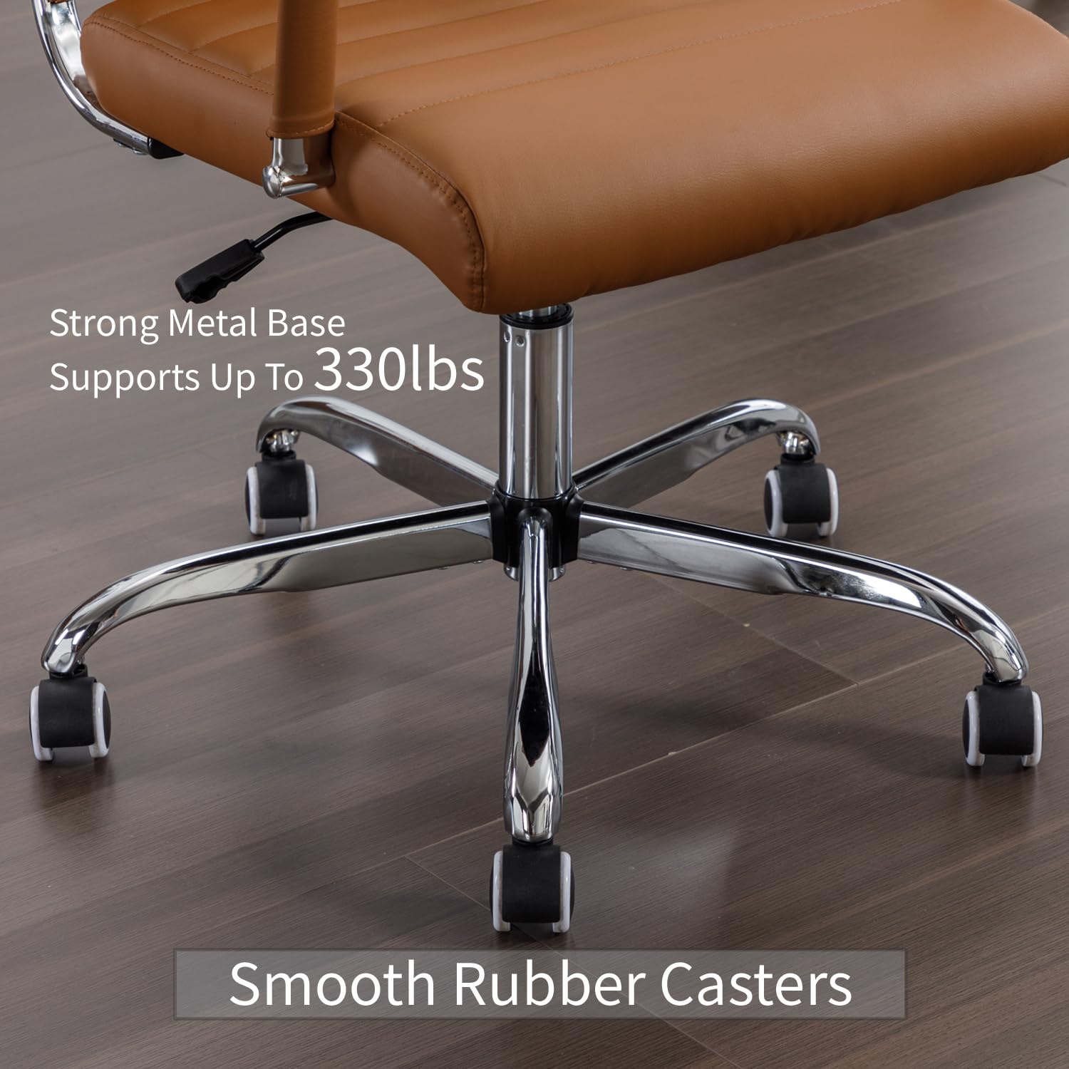 Premium Leather Office Desk Chair with Wheels - Ergonomic Executive Computer Chair for Conference Room, Modern Ribbed Design (Brown) - Ideal for Home Office, Corporate Workspaces & Professional Environments