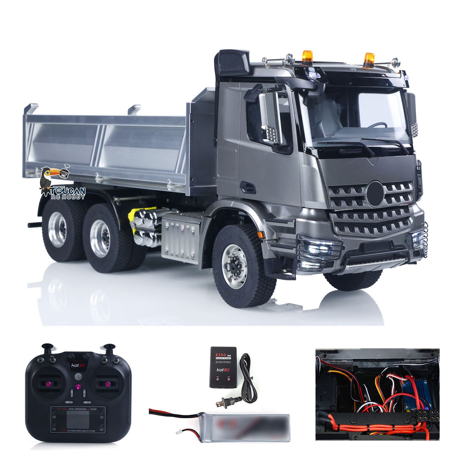 2-Speed 1/14 Scale RTR RC Hydraulic Dumper Truck with Metal Chassis - Remote Control Tipper Model with Light & Sound Effects, No Lock Differential Axle - Perfect for Construction Site Play & RC Hobby Enthusiasts