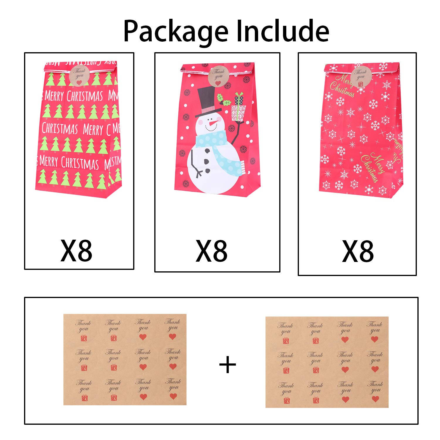 24 Pack Christmas Party Treat Bags with Snowman Design & Stickers - Holiday Goodie Bags for Candy, Gifts & Festive Celebrations | Perfect for Kids Christmas Parties, Classroom Treats & Holiday Gift Exchanges