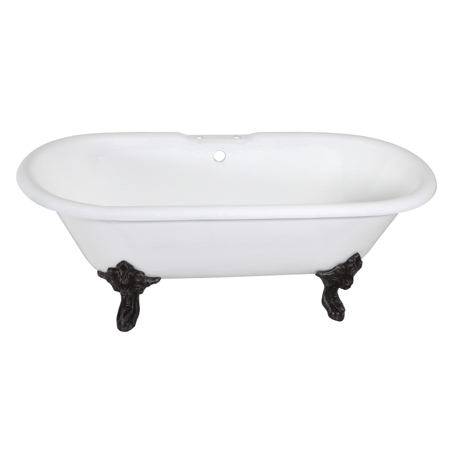 72 Inch White/Matte Black Cast Iron Clawfoot Bathtub - Aqua Eden VCT7DE7232NL0 Oval Double Ended Freestanding Tub with 7