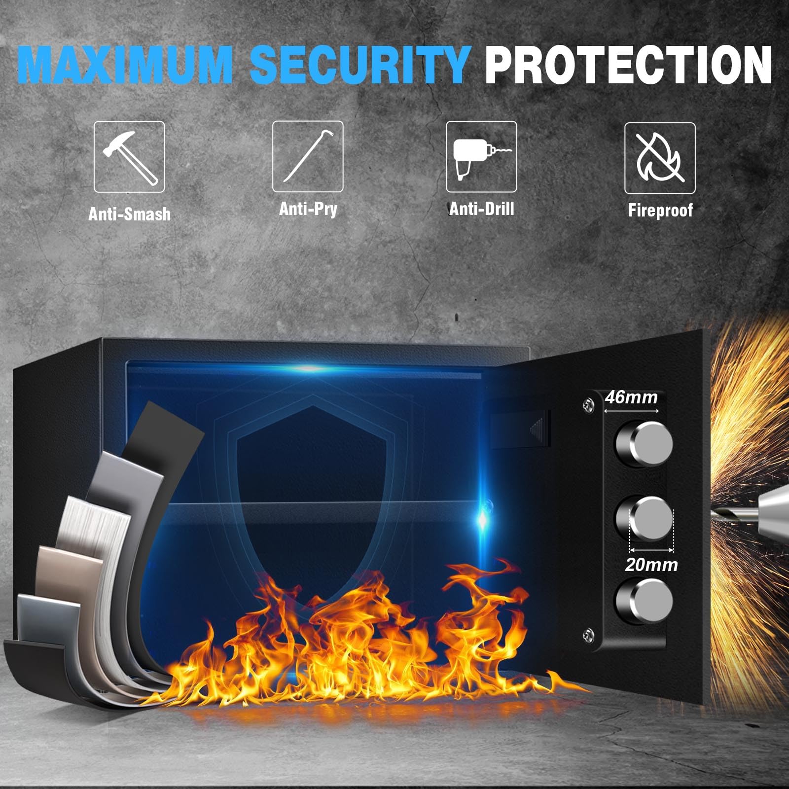 1.3 Cubic Feet Small Home Safe Box for Money, Jewelry & Documents - LED Sensor Light, Removable Shelf & Silent Lock - Secure Storage for Valuables, Cash & Important Papers (Ideal for Bedroom, Office & Travel)
