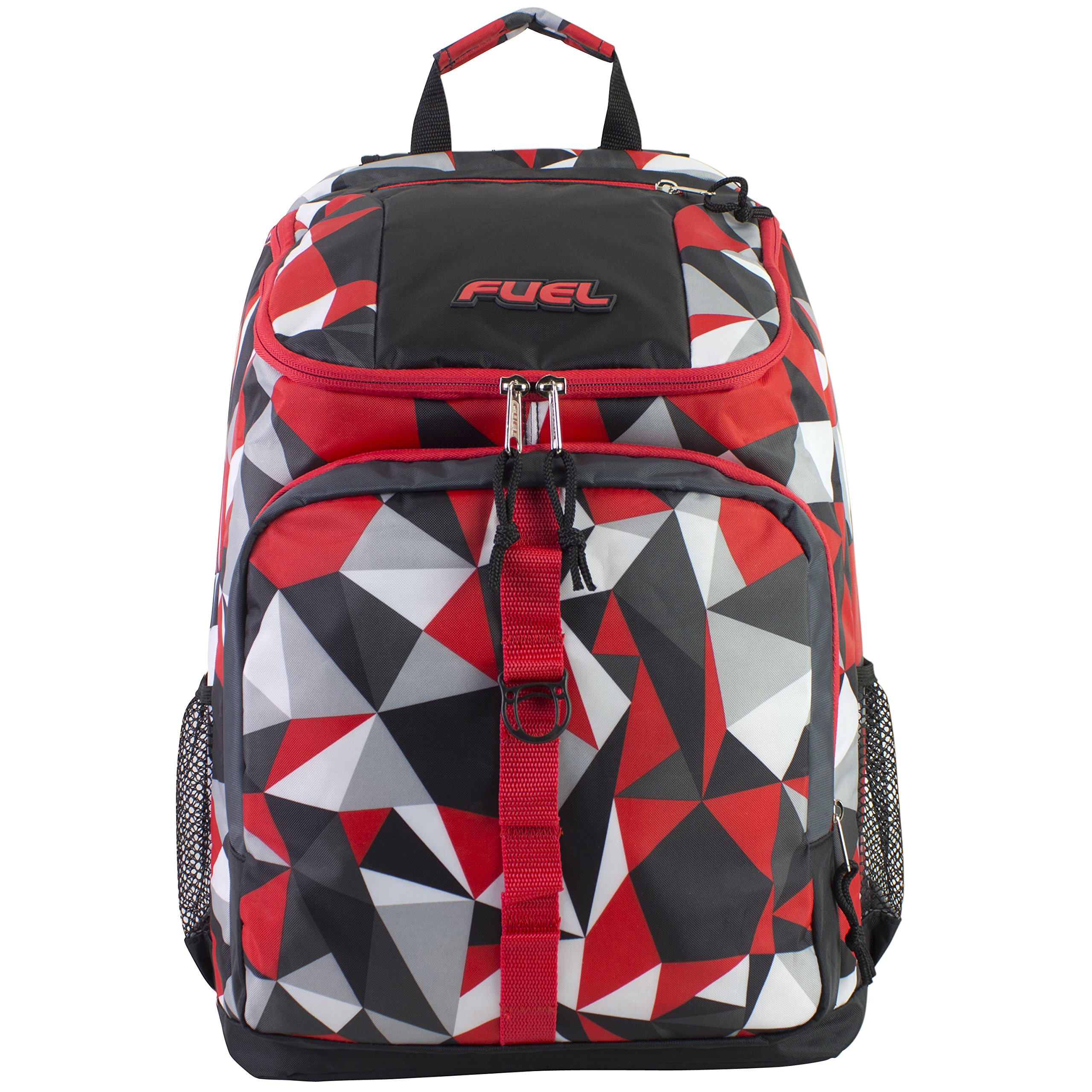 FUEL Top Load Sport Unisex Hiking Backpack - Waterproof Camping & Travel Carry On Bag for Work, Gym, Outdoor Adventures - Durable Red Geometric Design Backpack for Hiking, Commuting & Daily Use