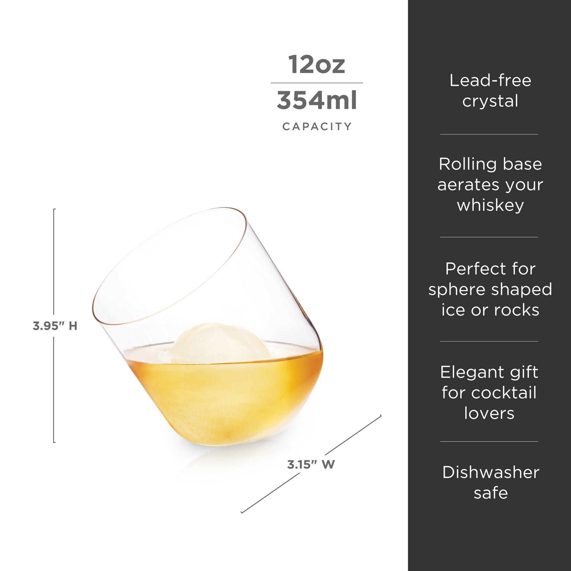 Premium Rolling Crystal Whiskey Glasses Set of 2 - Elegant Whiskey Tumbler Rocks Glasses for Bourbon, Scotch & Cocktails - Perfect for Home Bar, Gifts & Dinner Parties