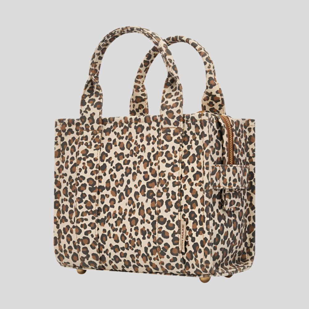 Micro Bon Vivant Structured Tote Bag - Tan Leopard Print Handbag for Women | Stylish Work Bag, Travel Tote & Everyday Purse for Office, Commute & Shopping