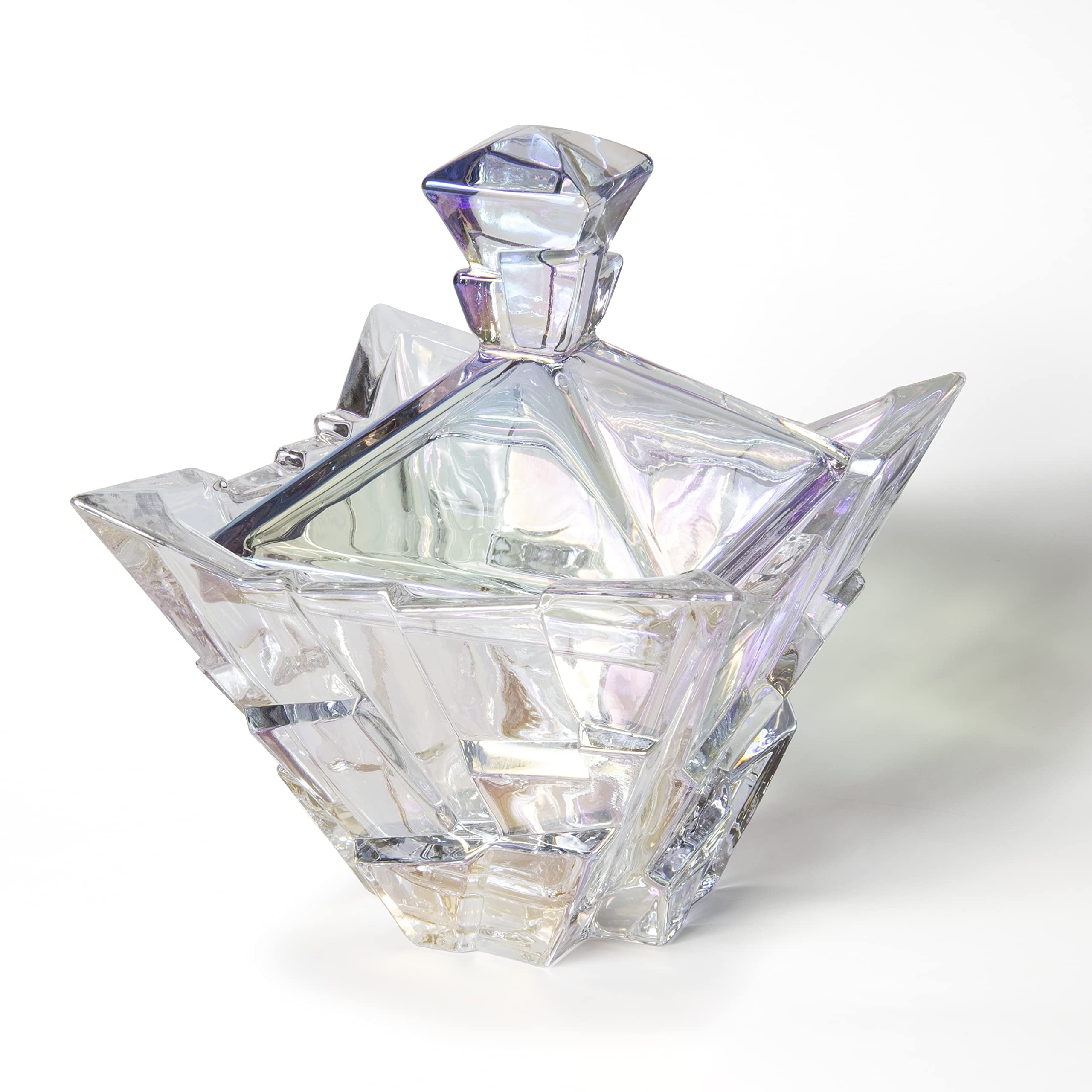 M&N HOME 24 Oz Glass Candy Dish with Lid - Pearl Colored Crystal Candy Bowl for Christmas Gifts, Party Decor & Home Decoration | Extra Large Decorative Candy Jar for Holiday Treats, Office Snacks & Unique Gift Giving