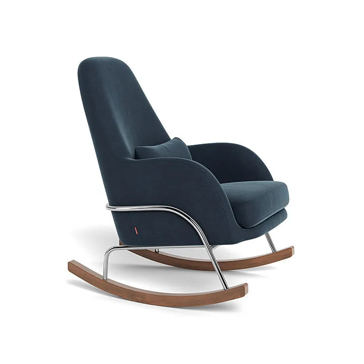 Midnight Blue Cotton Linen Jackson Rocker Chair with Chrome Frame - Comfortable Rocking Chair for Living Room, Nursery or Porch Relaxation