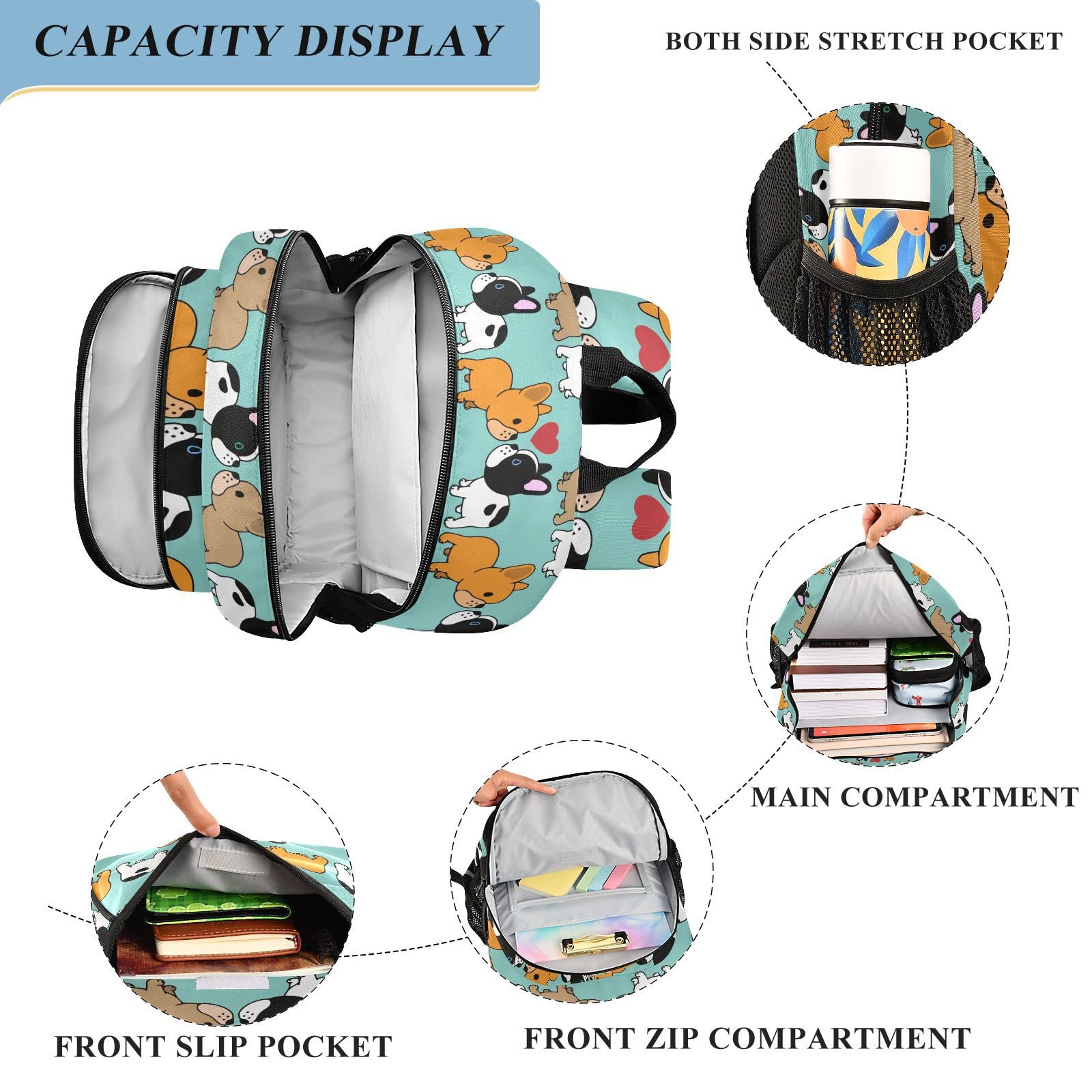 ALAZA Cute French Bulldog Print Laptop Backpack for Women & Men - Travel Bag with Multiple Compartments & Pockets - Perfect for School, Work & Daily Commute