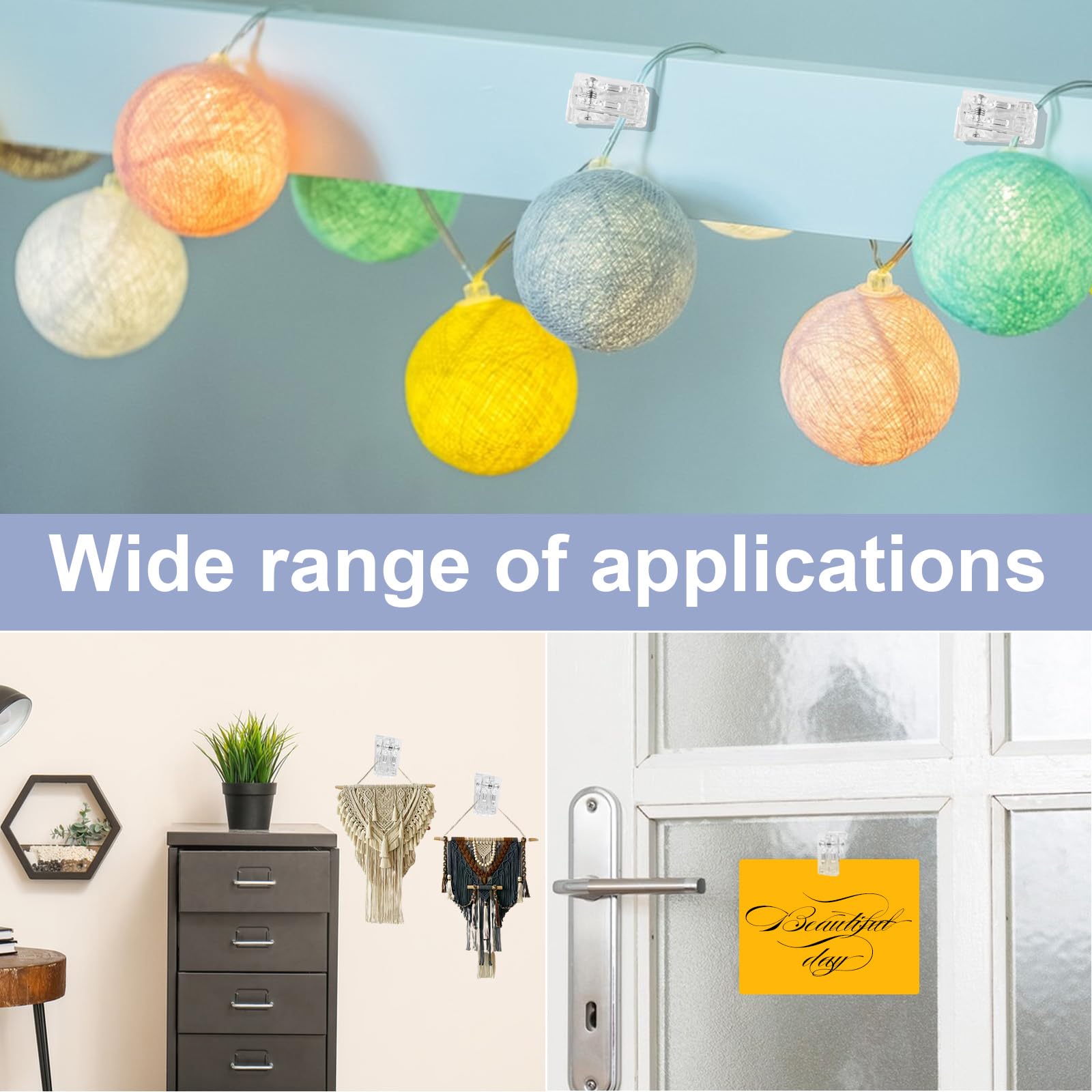 25 Pack Clear Self-Adhesive Wall Hanging Clips - Sticky Tapestry & Photo Clips for Posters, Pictures, Artwork - Strong Spring Clips for Home, Office, Dorm Decor & Organization