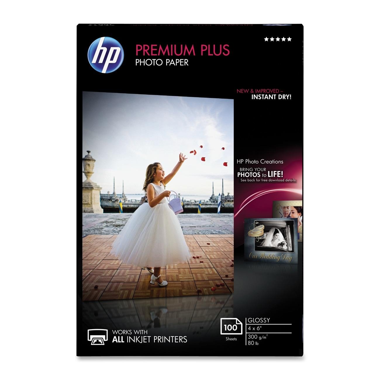 HP Premium Plus Photo Paper 100 Sheets - Glossy Finish for High-Quality Photo Printing | Ideal for Home Printing, Professional Photography & Scrapbooking Projects