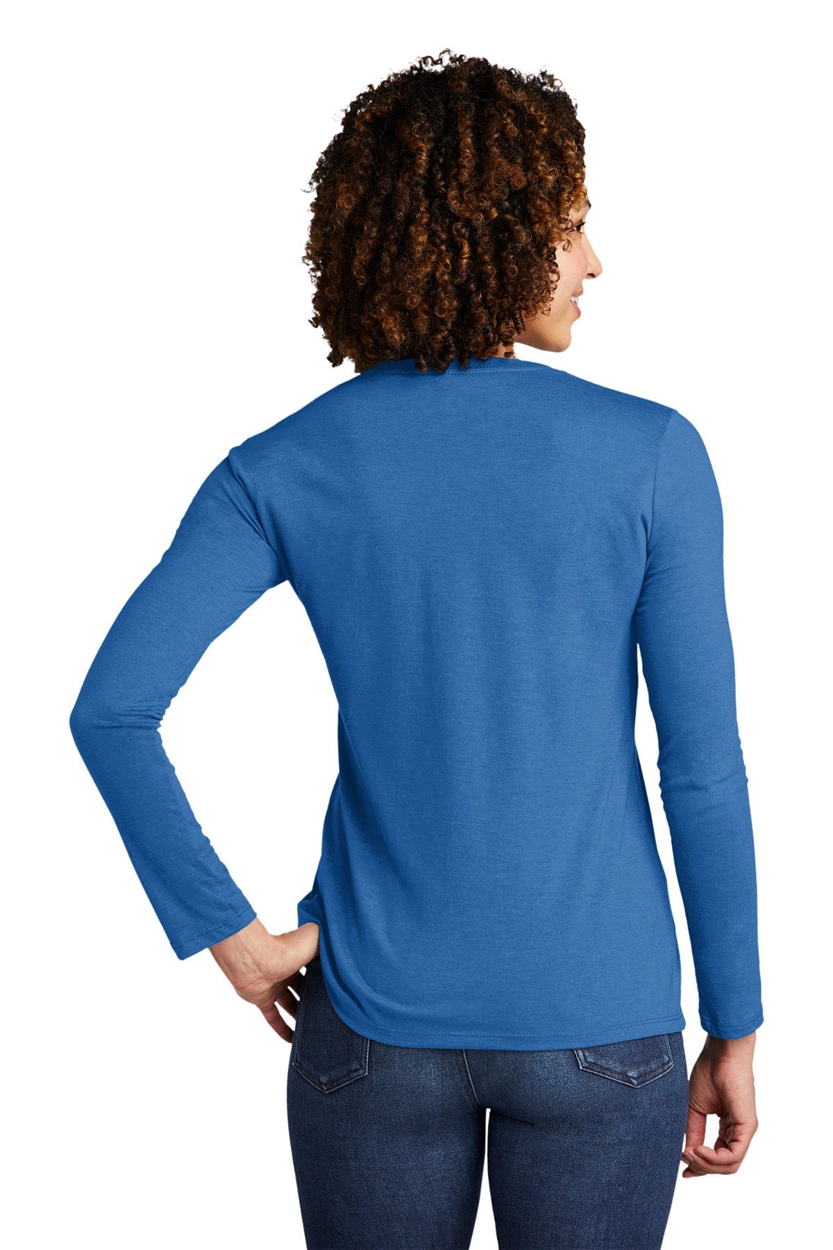 Allmade Women's Tri-Blend Custom Long Sleeve T-Shirt - Soft Azure Blue Crewneck Tee for Casual Wear, Workout & Layering