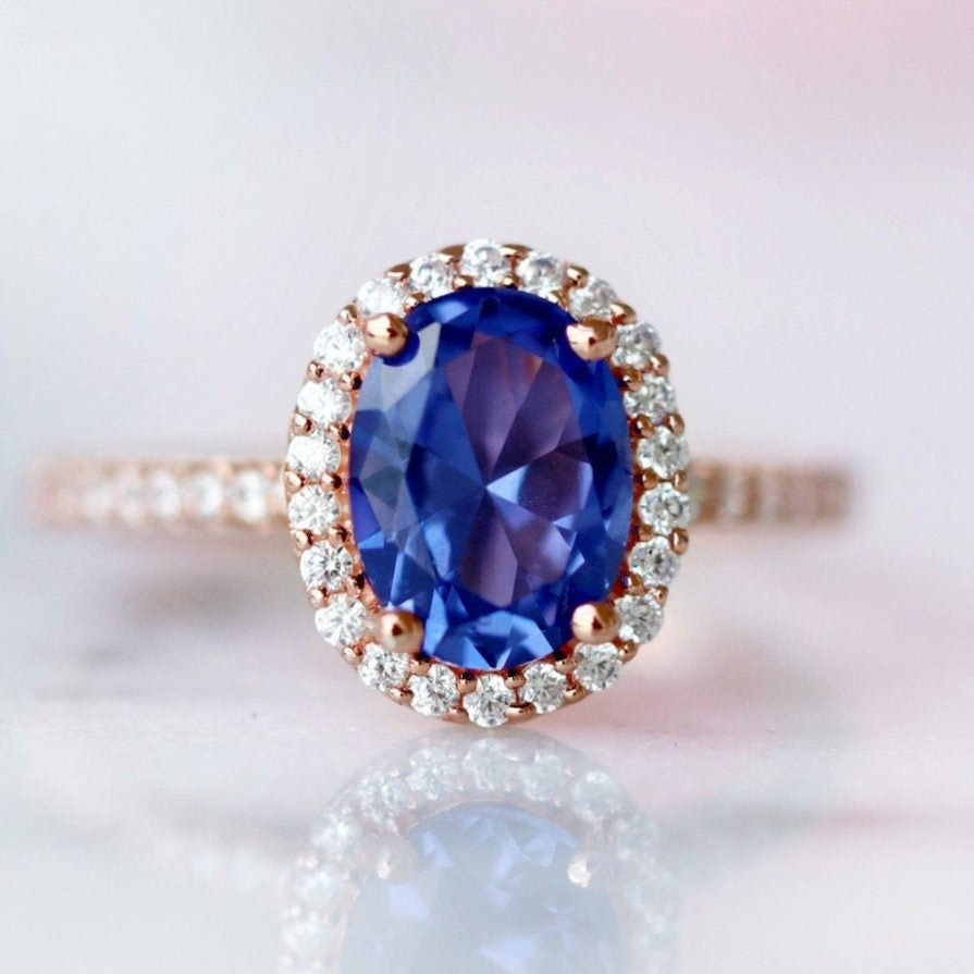 Exquisite 14K Solid Rose Gold Iris Oval Tanzanite Engagement Ring for Women | Elegant Wedding & Proposal Jewelry Gift