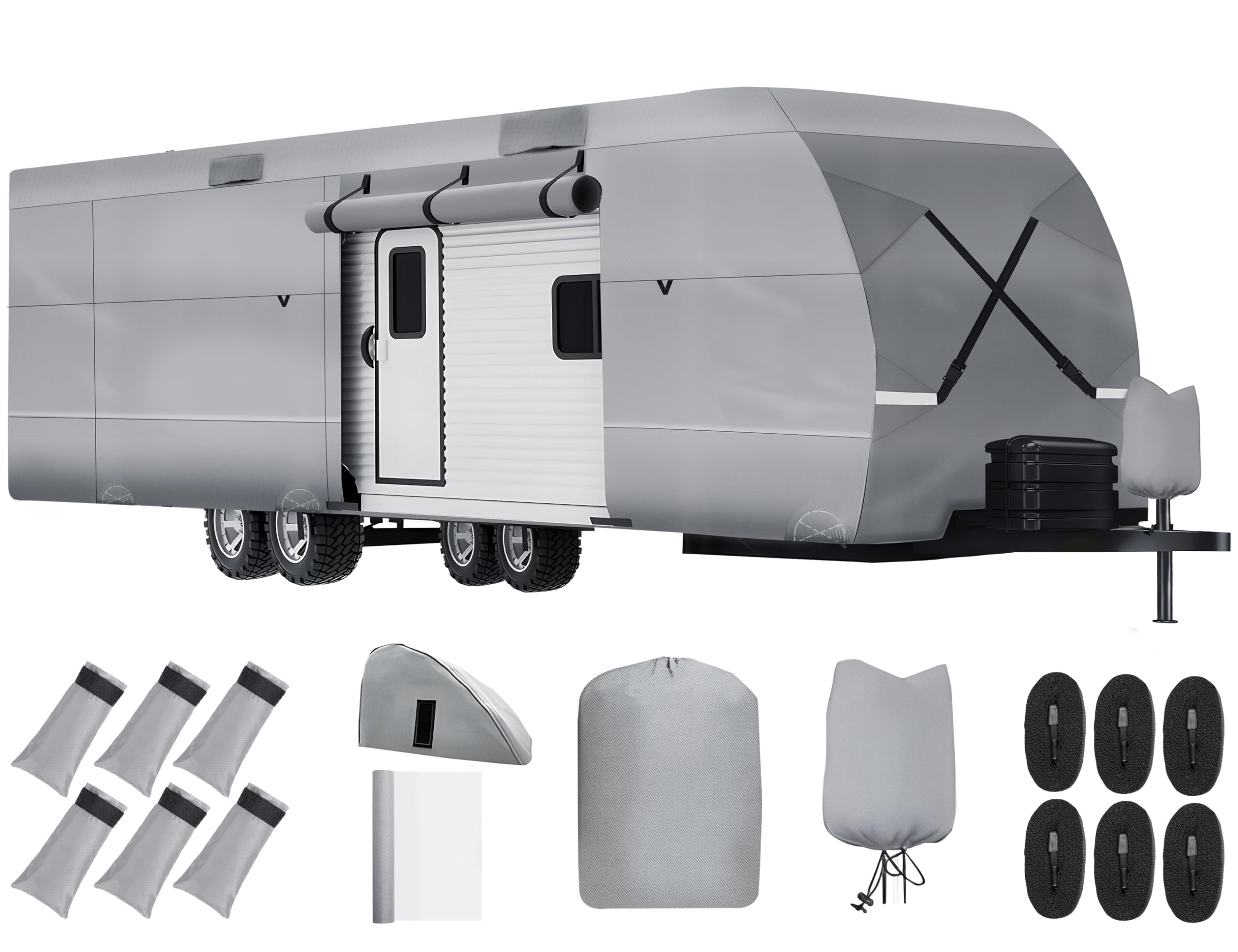 Rengue RV Cover 30-33ft - Heavy Duty 300D Oxford Waterproof Travel Trailer Cover with Windproof Straps & Storage Bag | Winter Snow Protection for Camper, Car | Perfect for Outdoor Storage & Seasonal Vehicle Protection