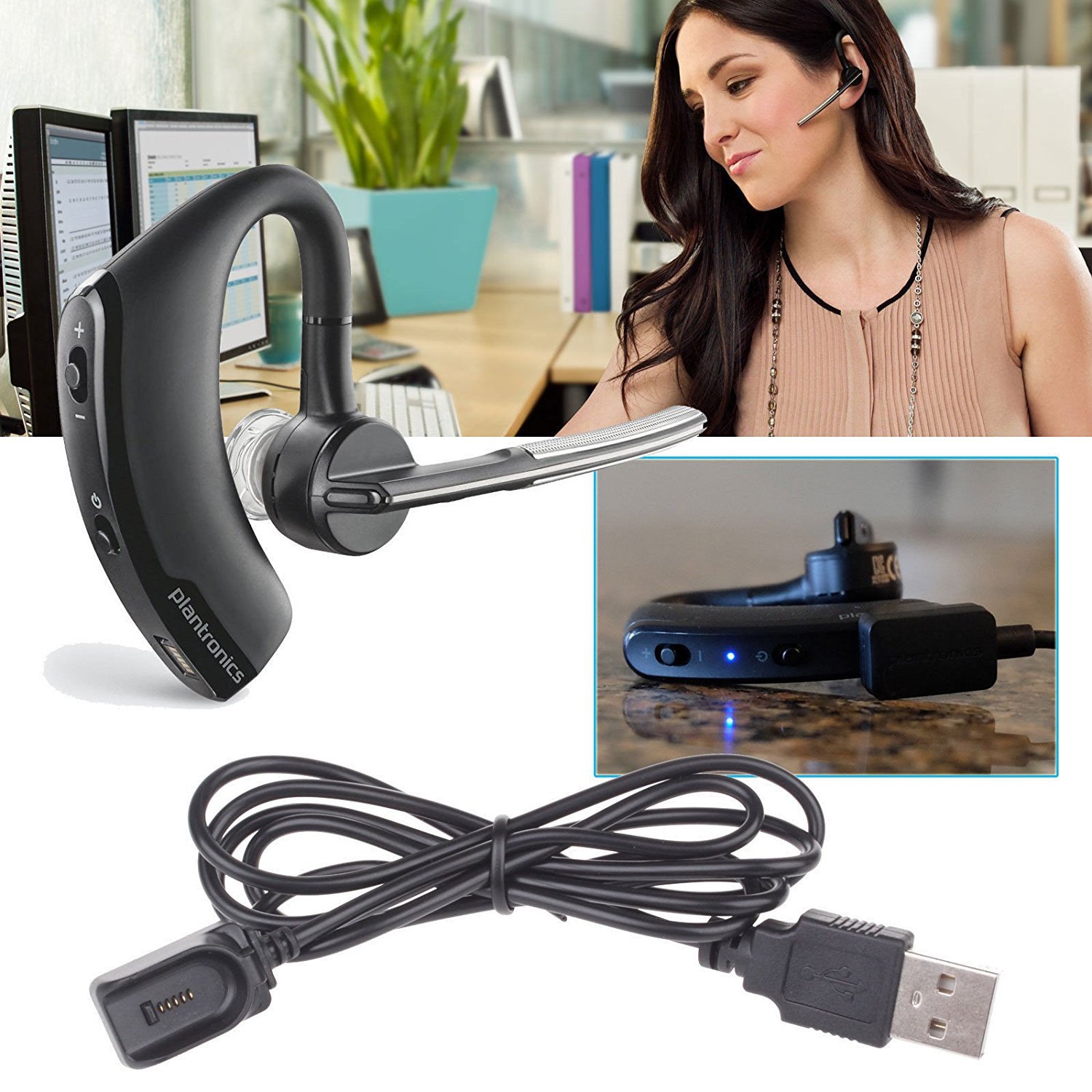 2-Pack Replacement USB Charging Cable for Plantronics Voyager Legend Bluetooth Headset - Compatible with Voyager 5200, 6200 UC | Fast Charging Cord for Office, Travel & Car Use
