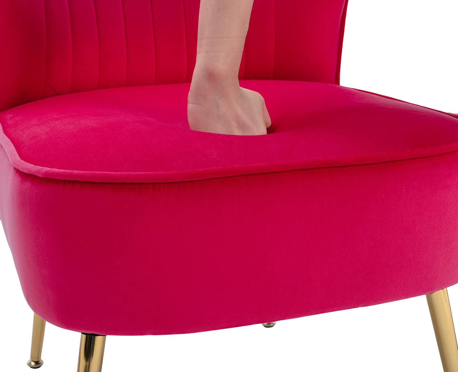 Velvet Accent Chairs Set of 2 - Modern Upholstered Slipper Chairs with Golden Metal Legs, Armless Wingback Side Chairs for Living Room, Bedroom, Office & Dining Room - Soft Rose Red Velvet Fabric - Perfect for Reading Nook, Lounge Area or Guest Seating