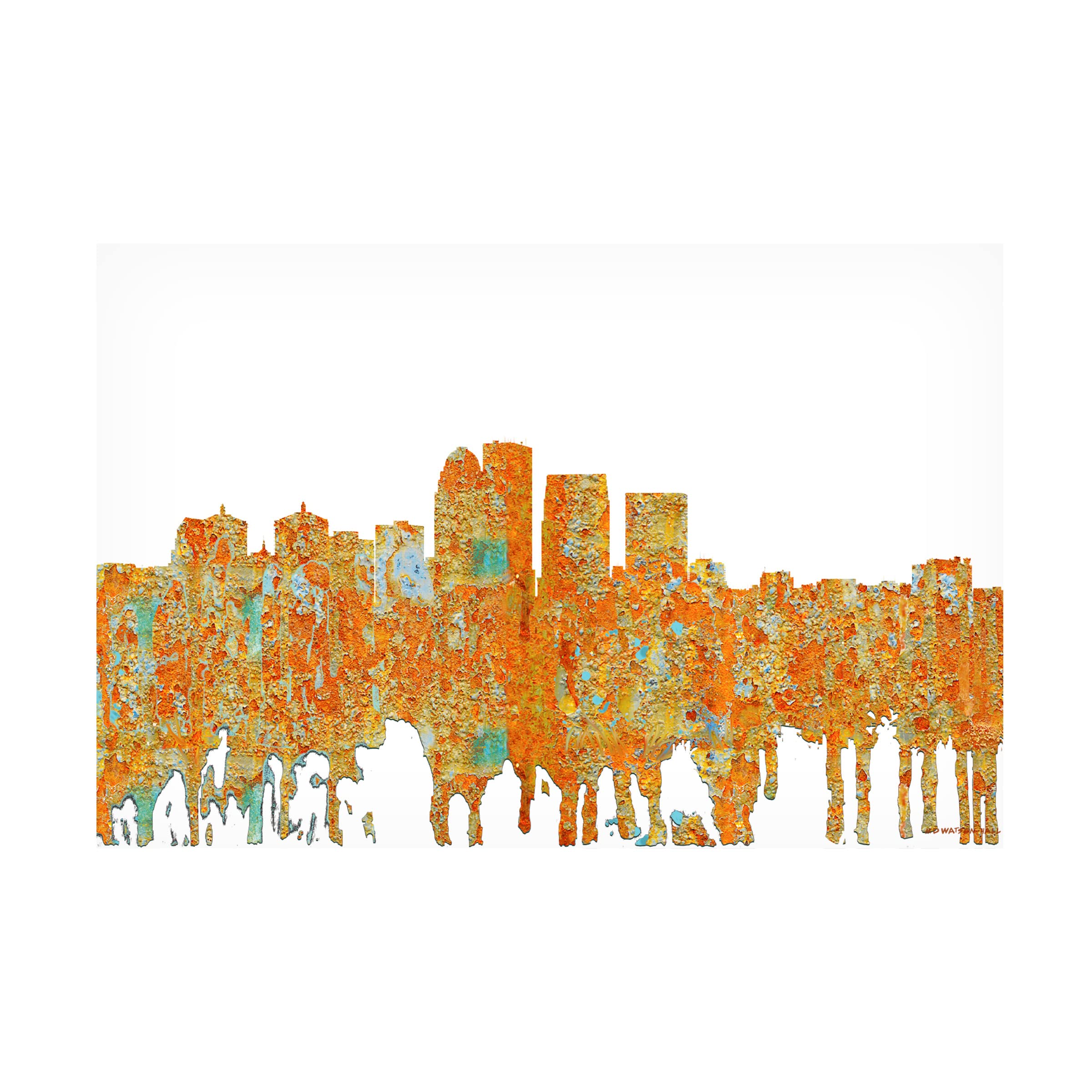 Trademark Fine Art 'Louisville Kentucky Skyline Rust' Canvas Wall Art Print by Marlene Watson - 16x24 Inches, Rustic Cityscape Decor for Living Room, Office & Home