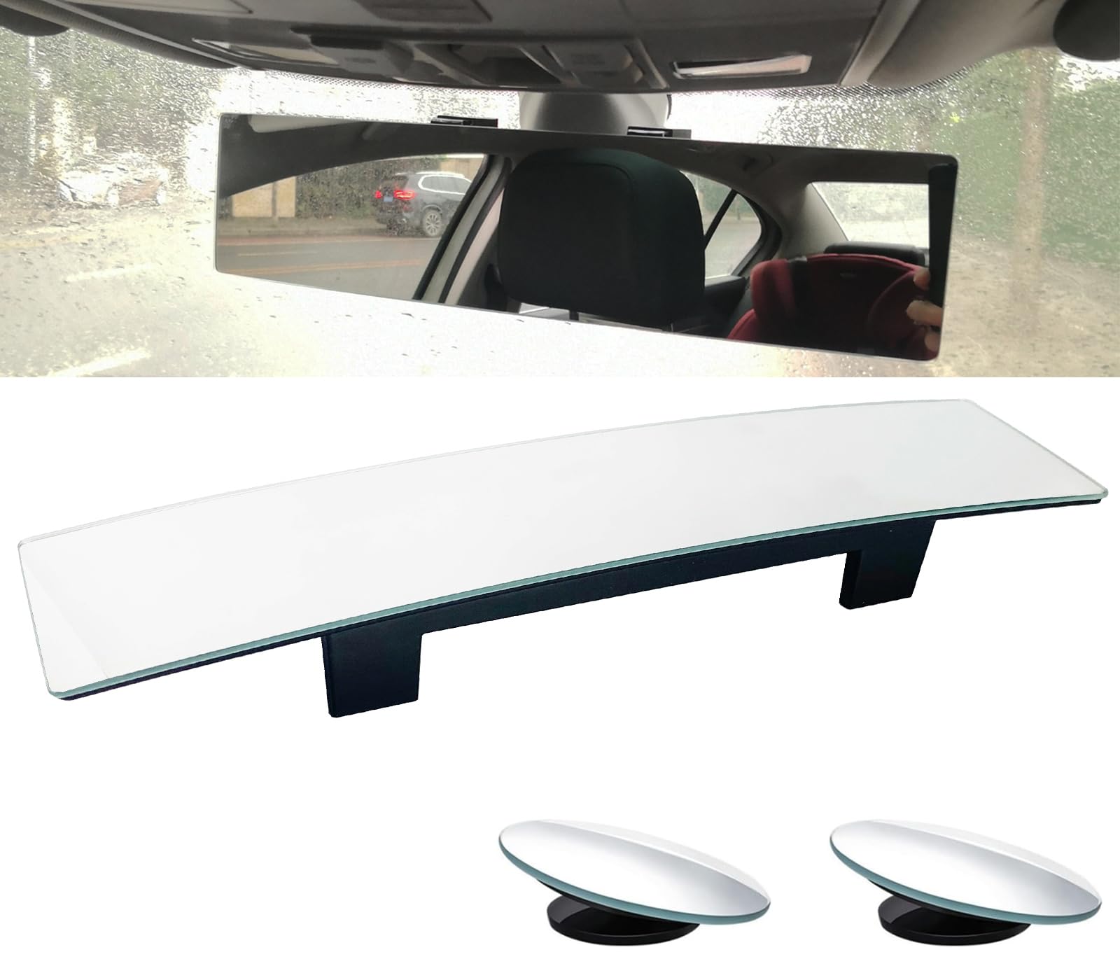 Wide Angle Frameless Rear View Mirror for Cars, SUVs & Trucks - 2 Pack Convex Blind Spot Mirrors | Panoramic Clip-On Interior Mirror to Reduce Blind Spots | Perfect for Parking, Lane Changing & Safe Driving