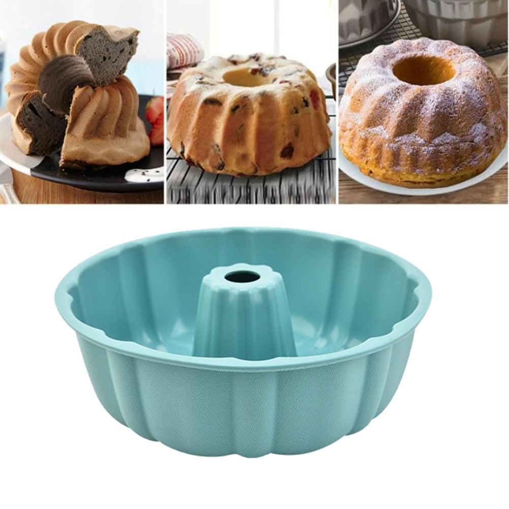 Non-Stick Silicone Bundt Cake Pan Set - 10 Inch Baking Molds for Cakes, Jello, Gelatin (2 Pack, Blue & Red) - Perfect for Birthday Parties, Holiday Desserts & Home Baking