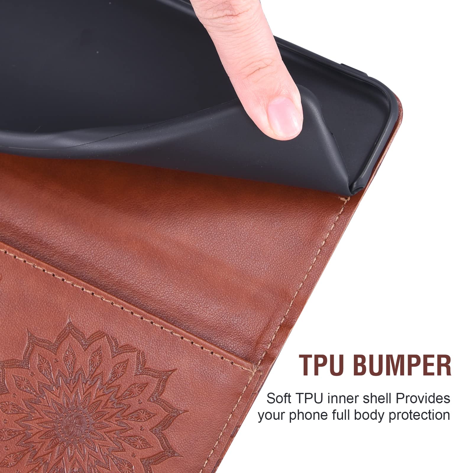 Premium Leather Wallet Phone Case for Alcatel 3V (2019) - Slim Flip Cover with Card Holder & Stand | Includes Tempered Glass Screen Protector | Sunflower Design for Women & Men (Brown) | Perfect for Everyday Use, Travel & Business Meetings