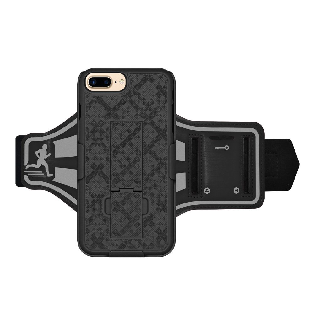 AMZER Shellster Armband Case for Apple iPhone 7 Plus - Black | Secure & Comfortable Workout Armband | Perfect for Running, Gym & Outdoor Activities