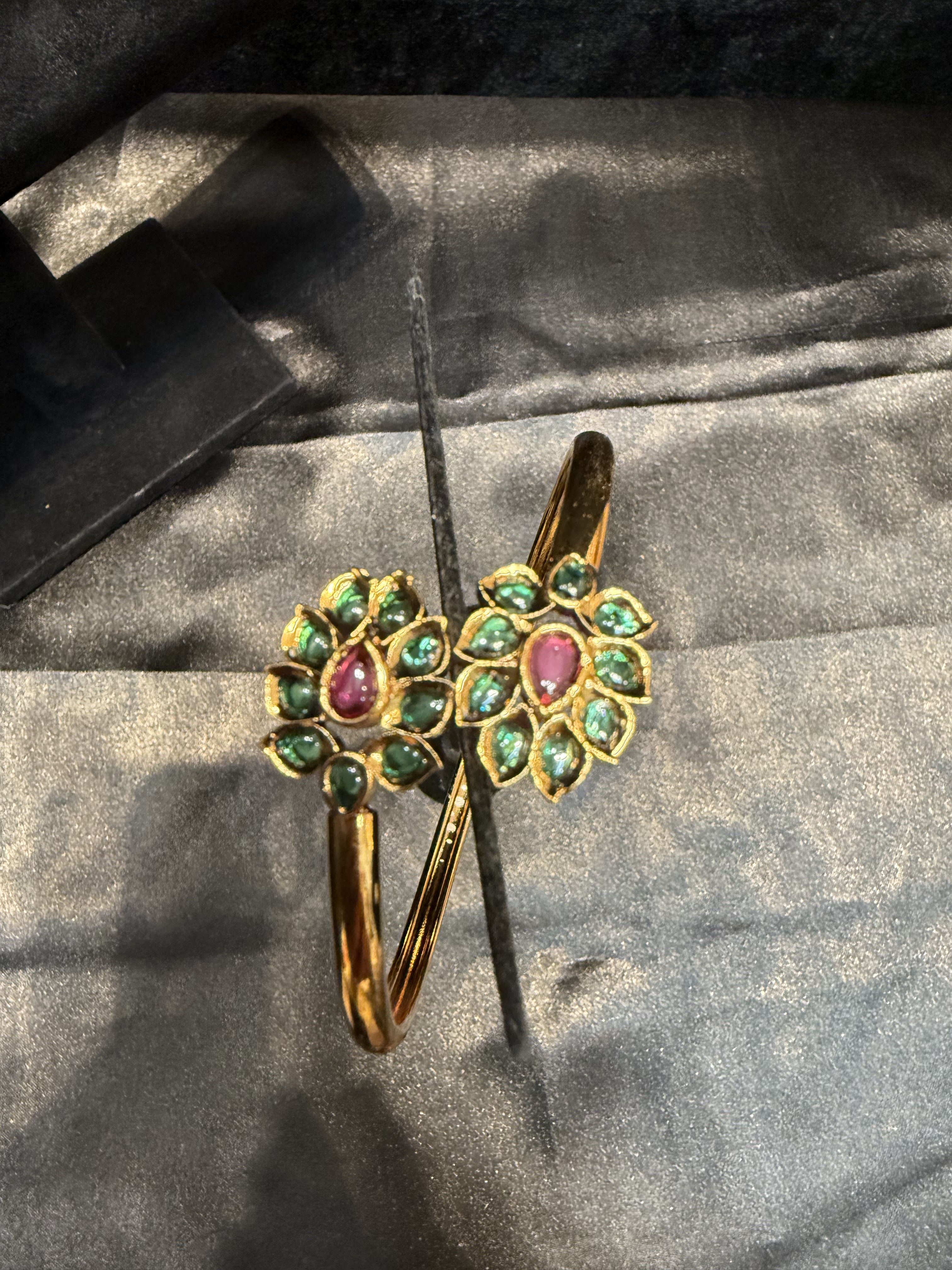 Elegant Gold Plated Bracelet with Green & Hot Pink Stones and Floral Design - Perfect for Parties, Weddings & Special Occasions