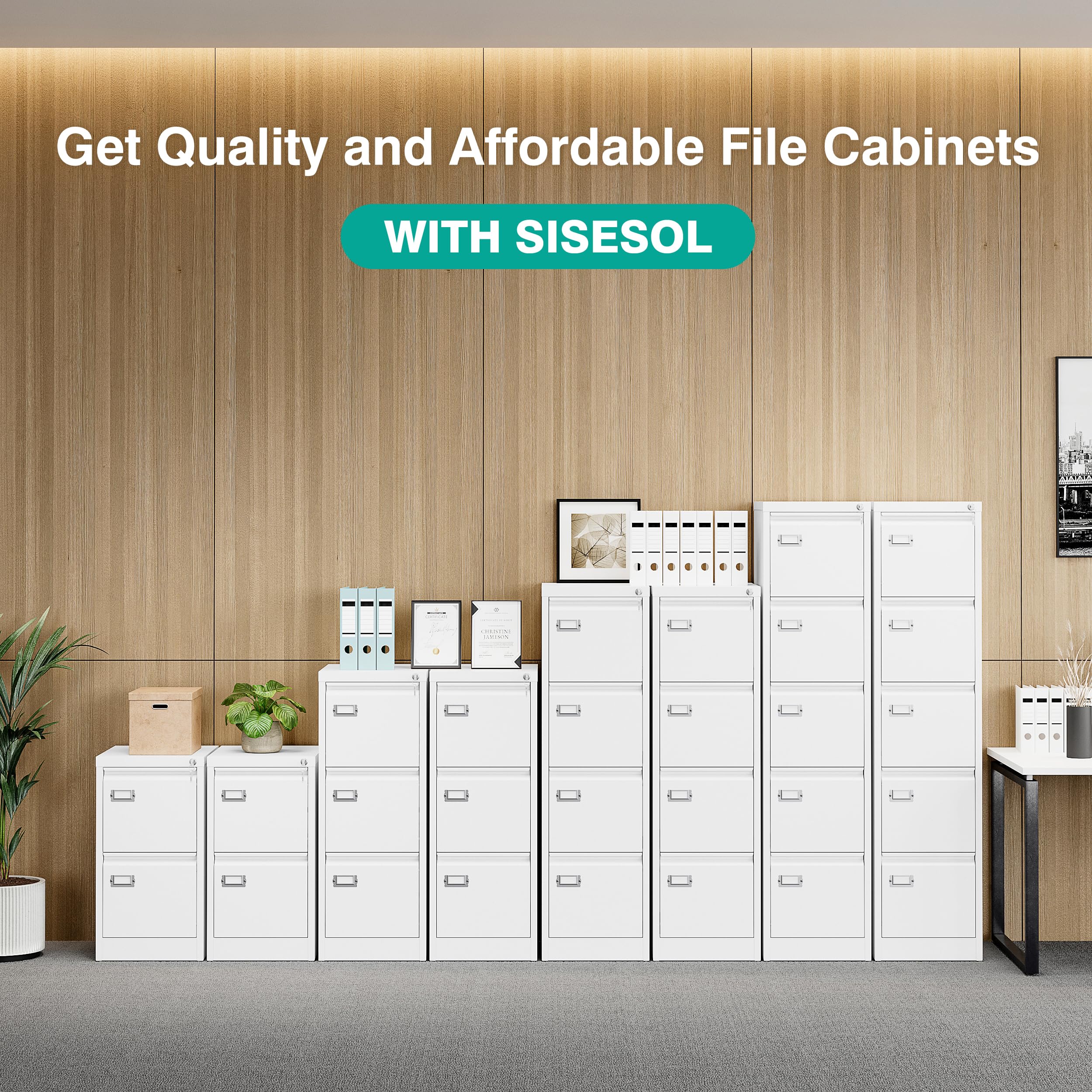SESESOL 4-Drawer Locking Vertical File Cabinet - Stainless Steel Metal Filing Cabinet for Home & Office Organization - Letter/A4/Legal Size Storage - Perfect for Document Management & Workspace Organization