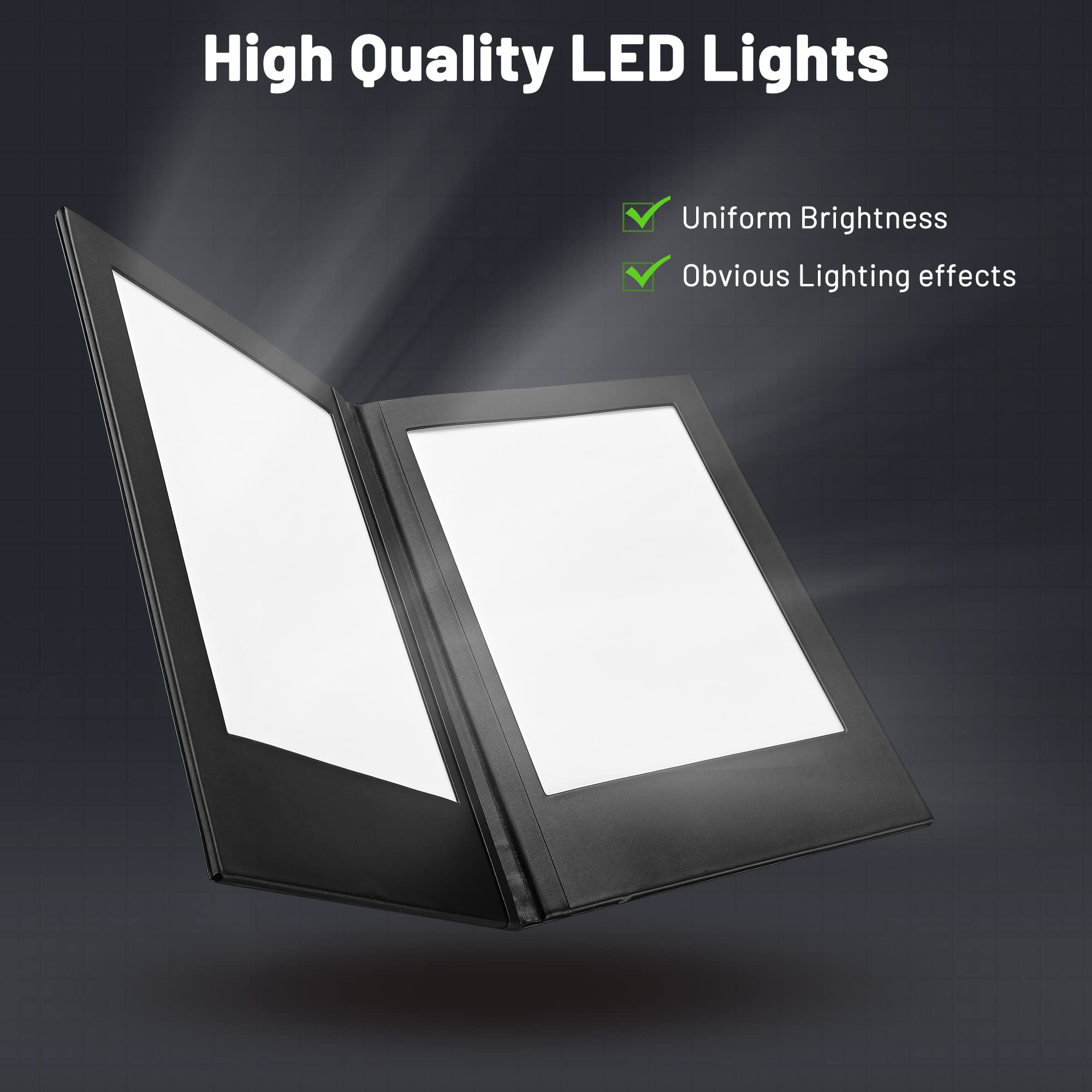 WeChef 4 Pack LED Backlit Menu Cover - Leatherette Wine List & Check Bill Holder for Restaurants - 2-Panel Display Fits 8