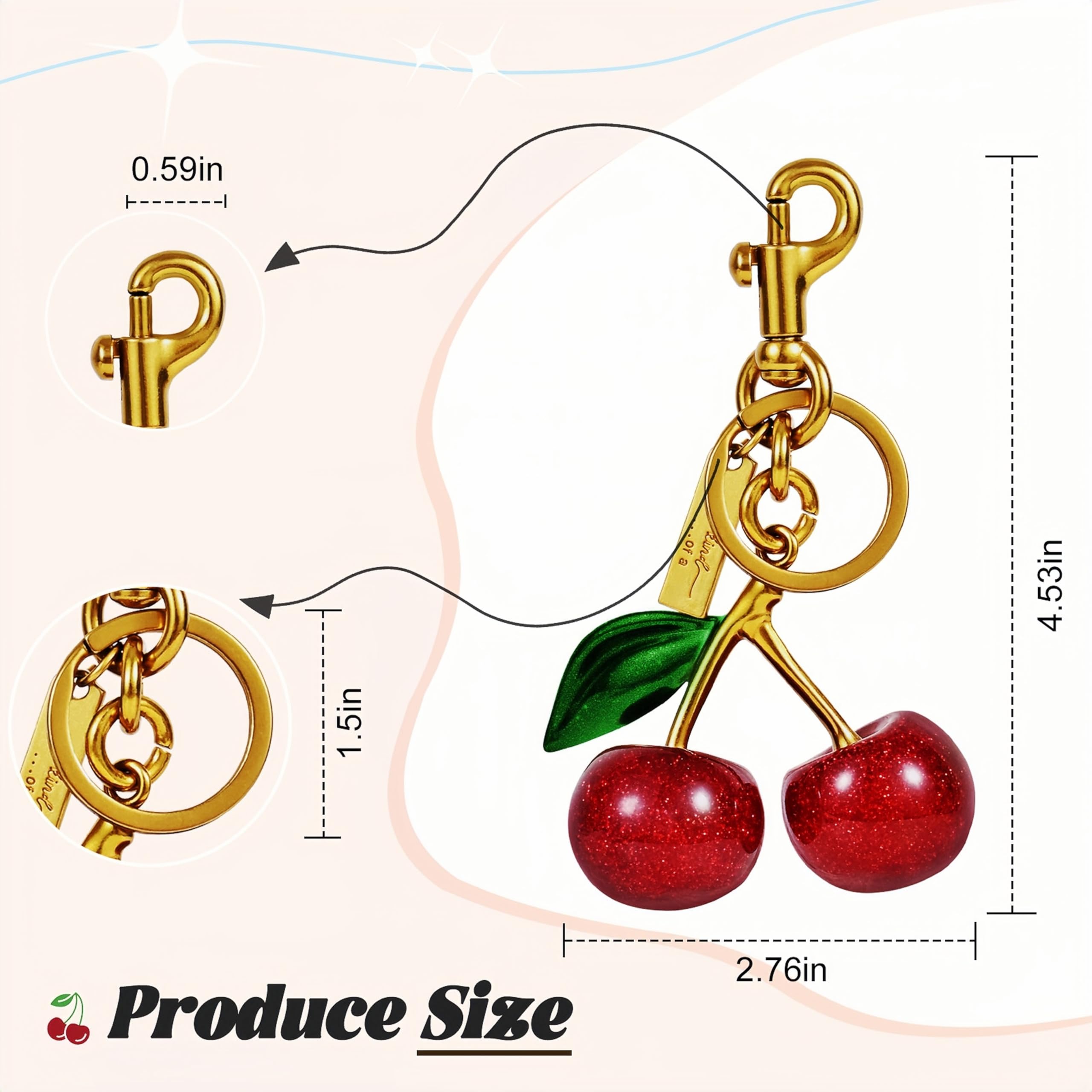 Cherry Keychain for Women - Cute Cherry Bag Charms & Purse Accessories - Perfect Birthday & Christmas Gifts for Her - Great for Handbags, Backpacks & Keyrings