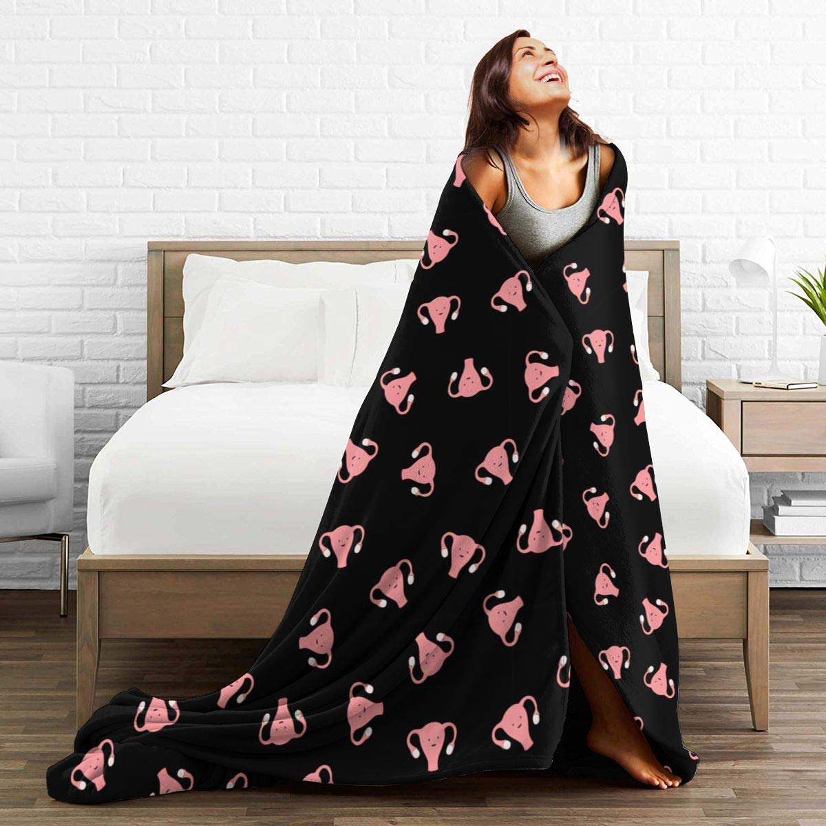Happy Uterus Flannel Fleece Blanket - Ultra Soft Plush Throw Blanket for Women, Cozy Microfiber Fuzzy Blanket for Couch, Bed, Sofa - Perfect Gift for Period Comfort & Relaxation