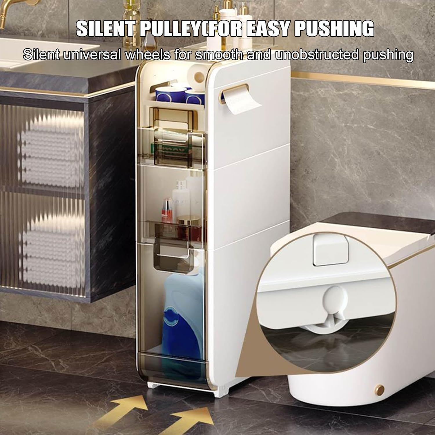 Waterproof Slim Storage Cabinet with Clear Drawers - 3 Tier Narrow Tall Storage Tower Organizer for Bathroom, Kitchen & Small Spaces - Free Standing Toilet Paper Holder & Home Organization Solution