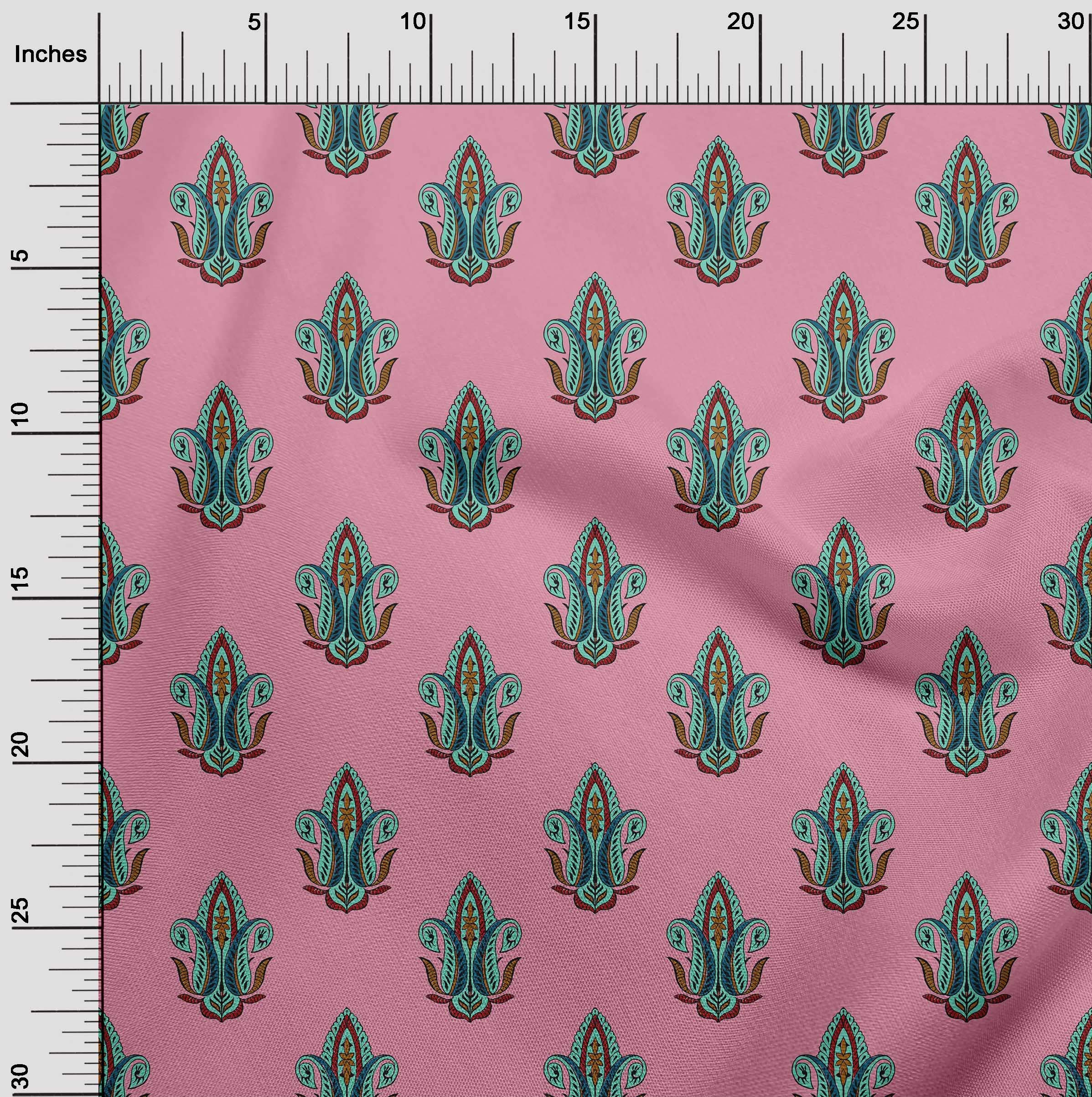 oneOone Cotton Flex Pink Fabric with Leaves & Paisley Print - 40 Inches Wide DIY Sewing Material for Clothing, Quilting, and Home Decor Projects | Premium Cotton Fabric by The Yard
