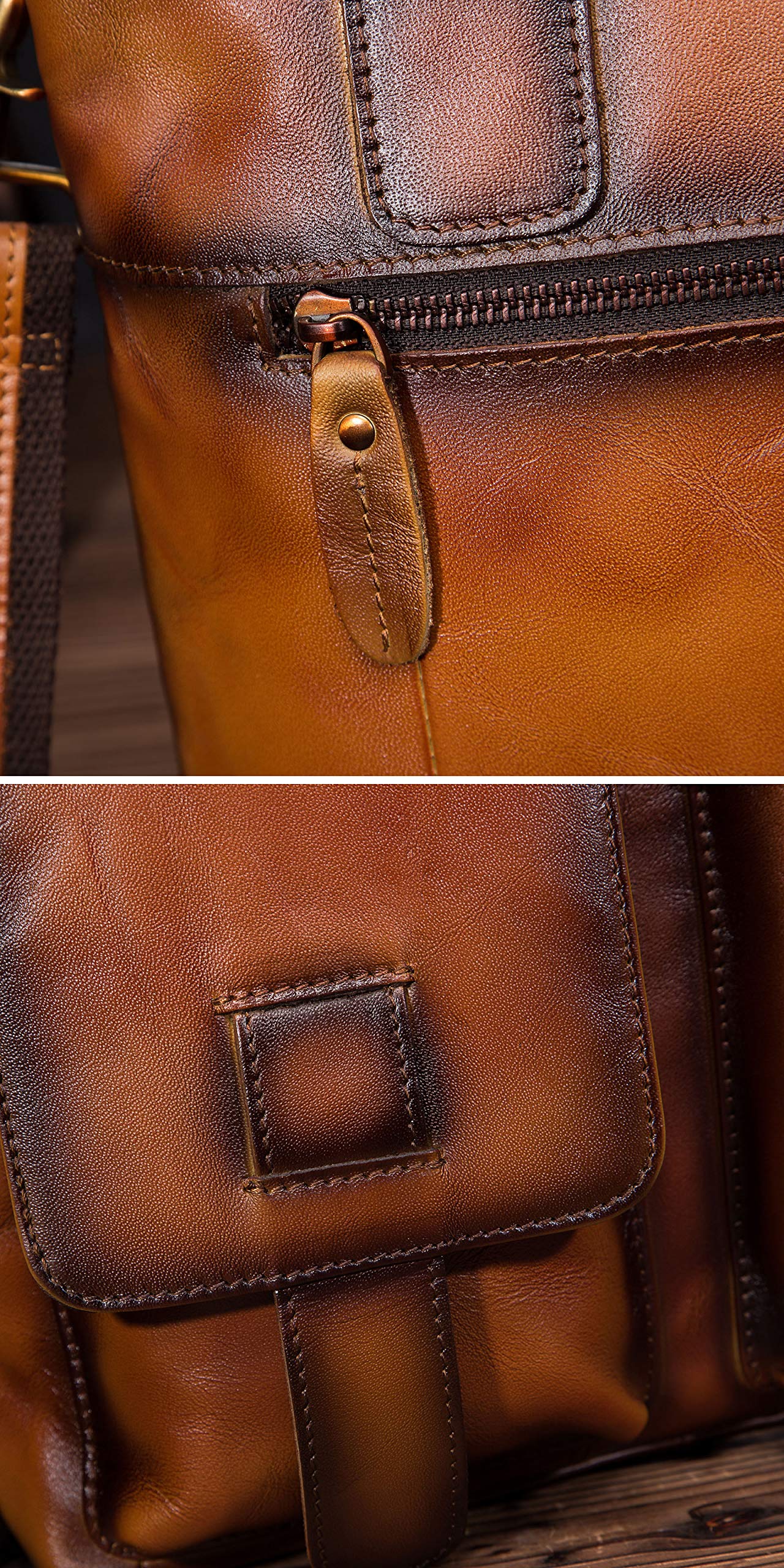 Le'aokuu Men's Genuine Crazy Horse Leather Messenger Bag - Crossbody Satchel & Tote with 12