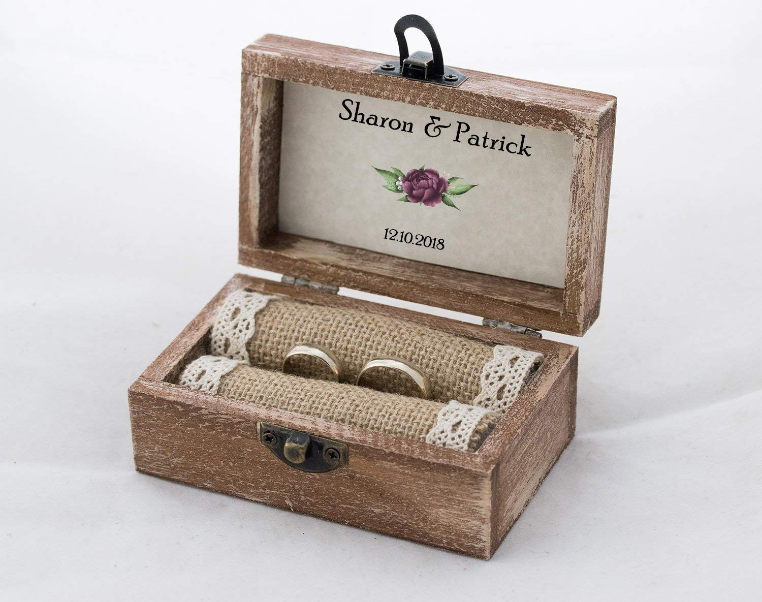 Personalized Wedding Ring Box - Floral Wreath Ivory Heart Ring Holder for Engagement Proposal - Custom Wedding Ring Bearer Box with Pillow & Roses - Perfect for Ceremonies, Vow Renewals & Romantic Gifts